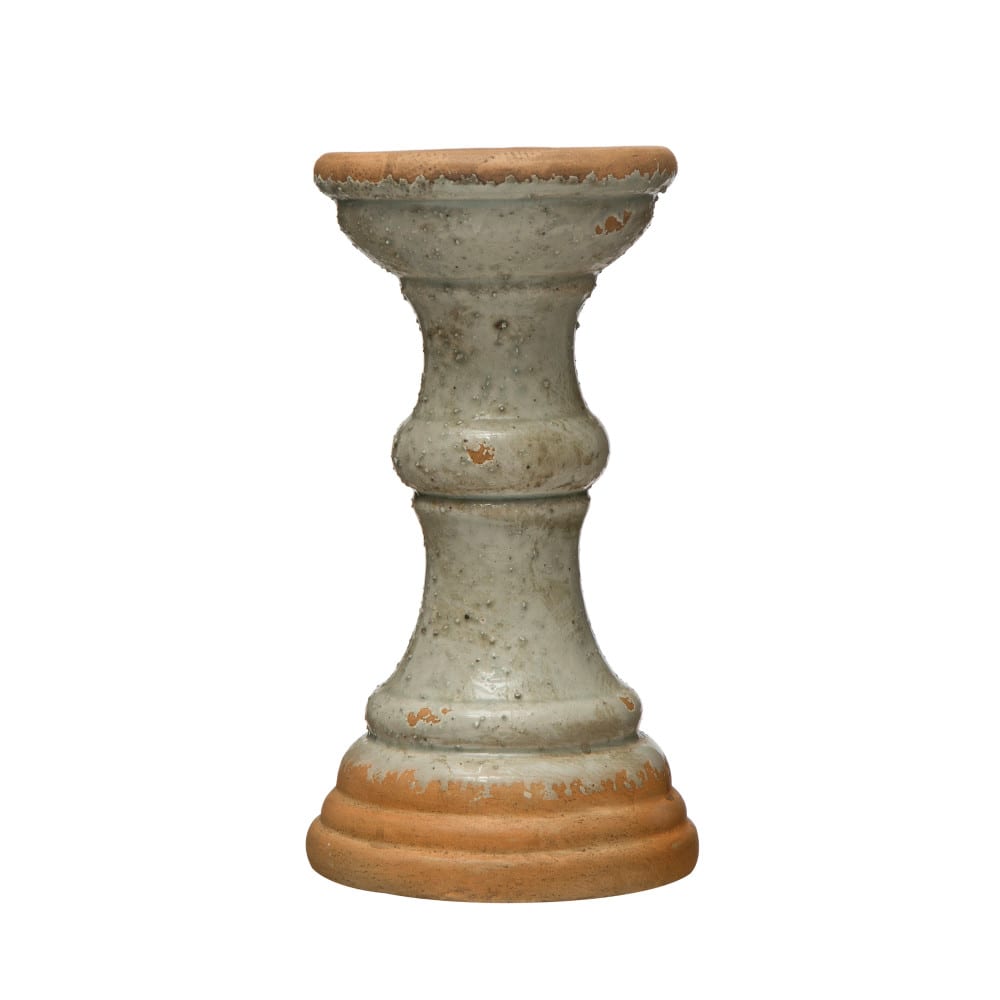 Hello Honey® Distressed Gray Coastal 2-Tone Terracotta Pillar Candle Holder