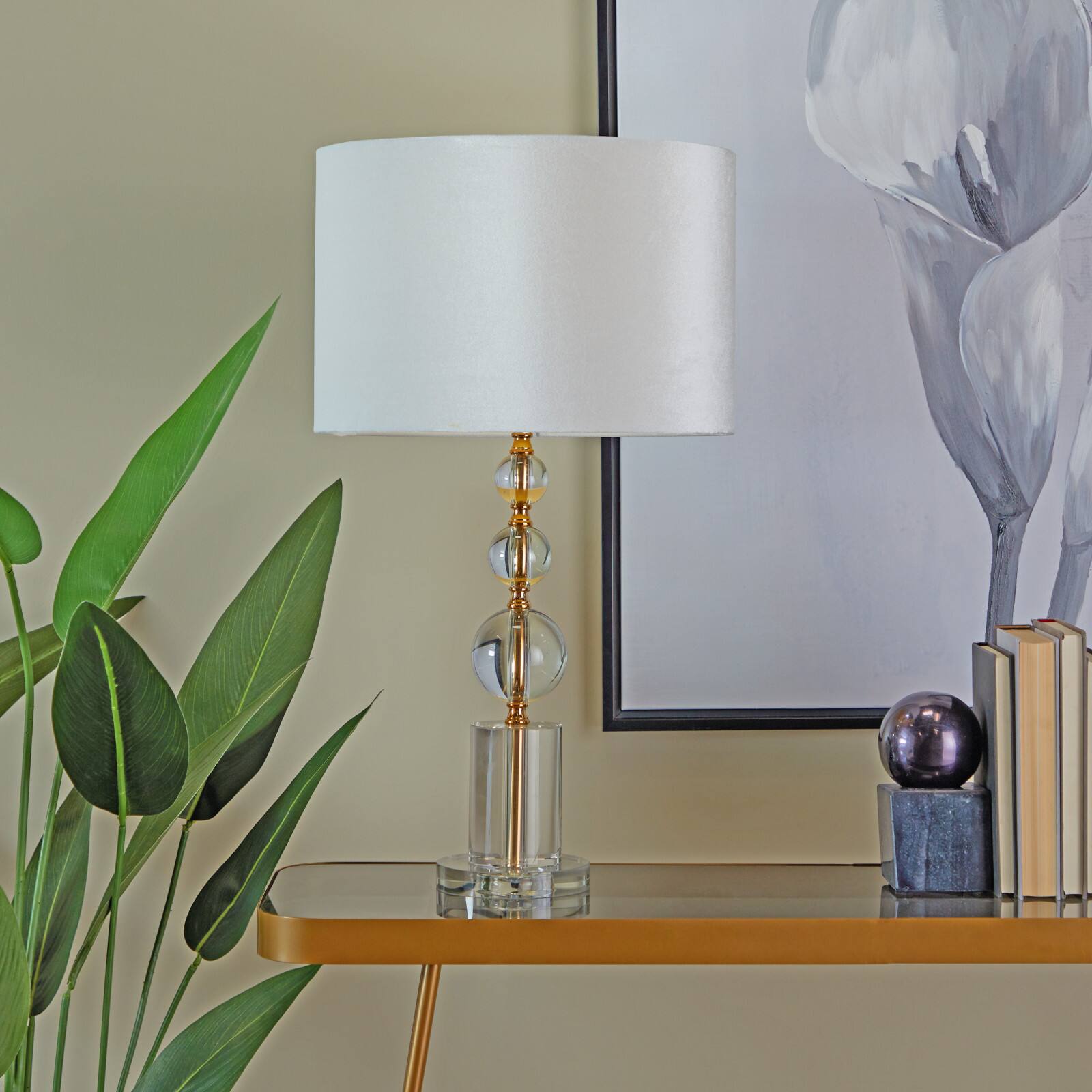 CosmoLiving by Cosmopolitan Gold Crystal Orbs Style Base Table Lamp with Drum Shade 15" x 15" x 27"