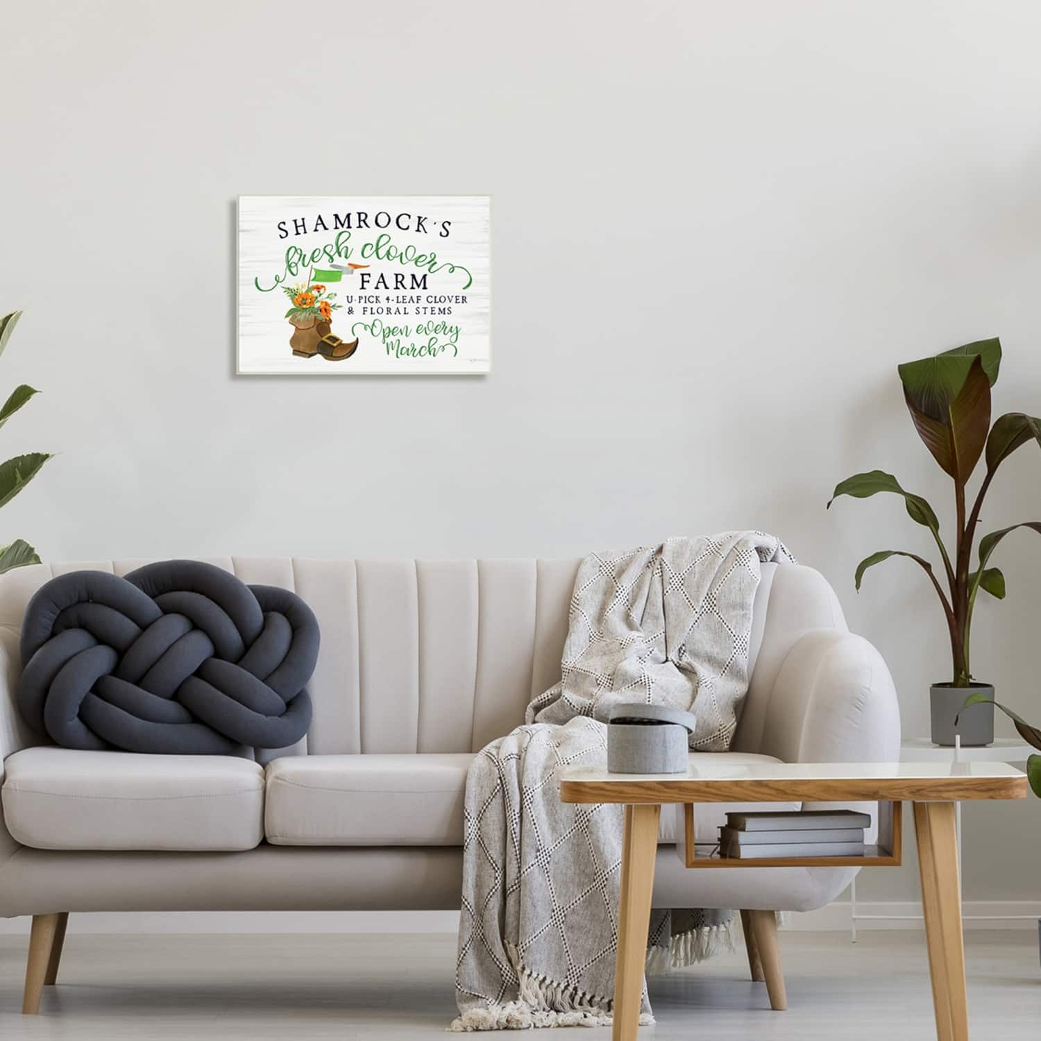 Stupell Industries Shamrock Clover Farm Typography Sign Grainy Pattern Canvas Wall Art