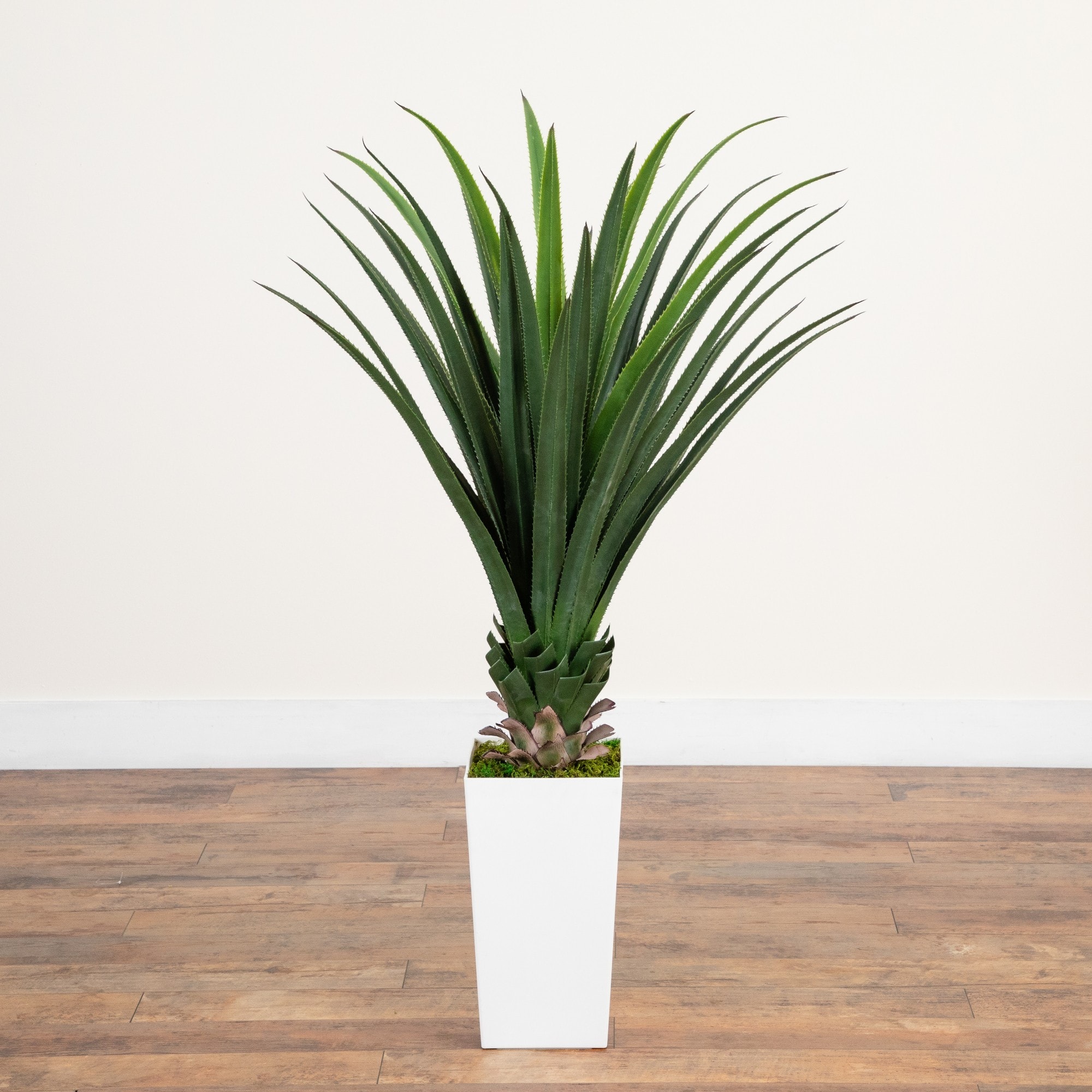 4ft. UV Resistant Artificial Spiked Agave Plant in White Tower Planter (Indoor/Outdoor)