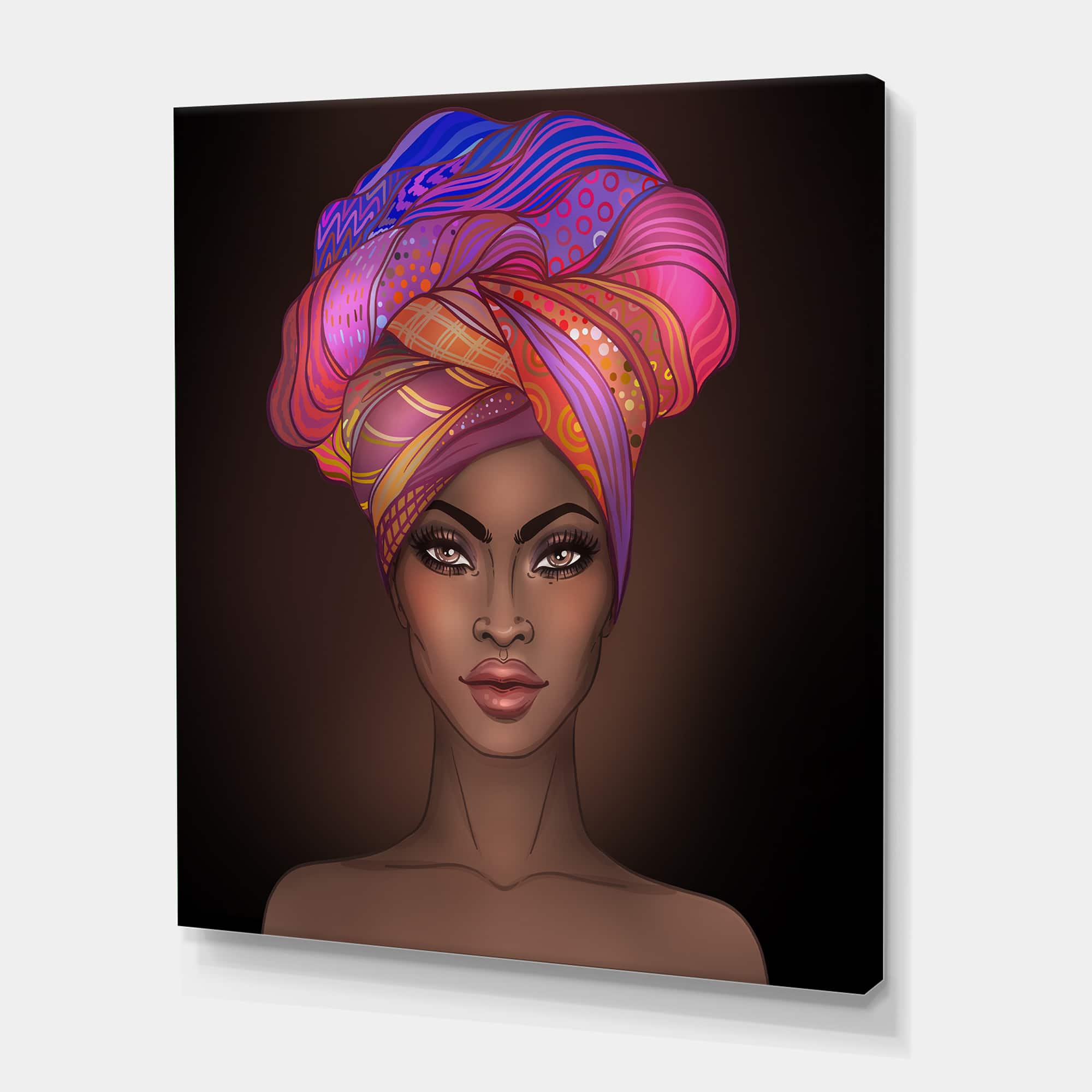 Designart - African American Woman with Turban VI - Modern Canvas Wall Art Print