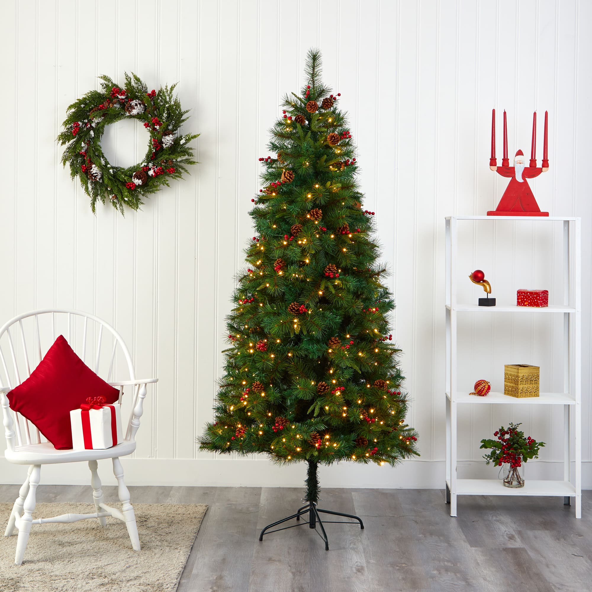 7ft. Pre-Lit Mixed Pine Artificial Christmas Tree, Clear LED Lights