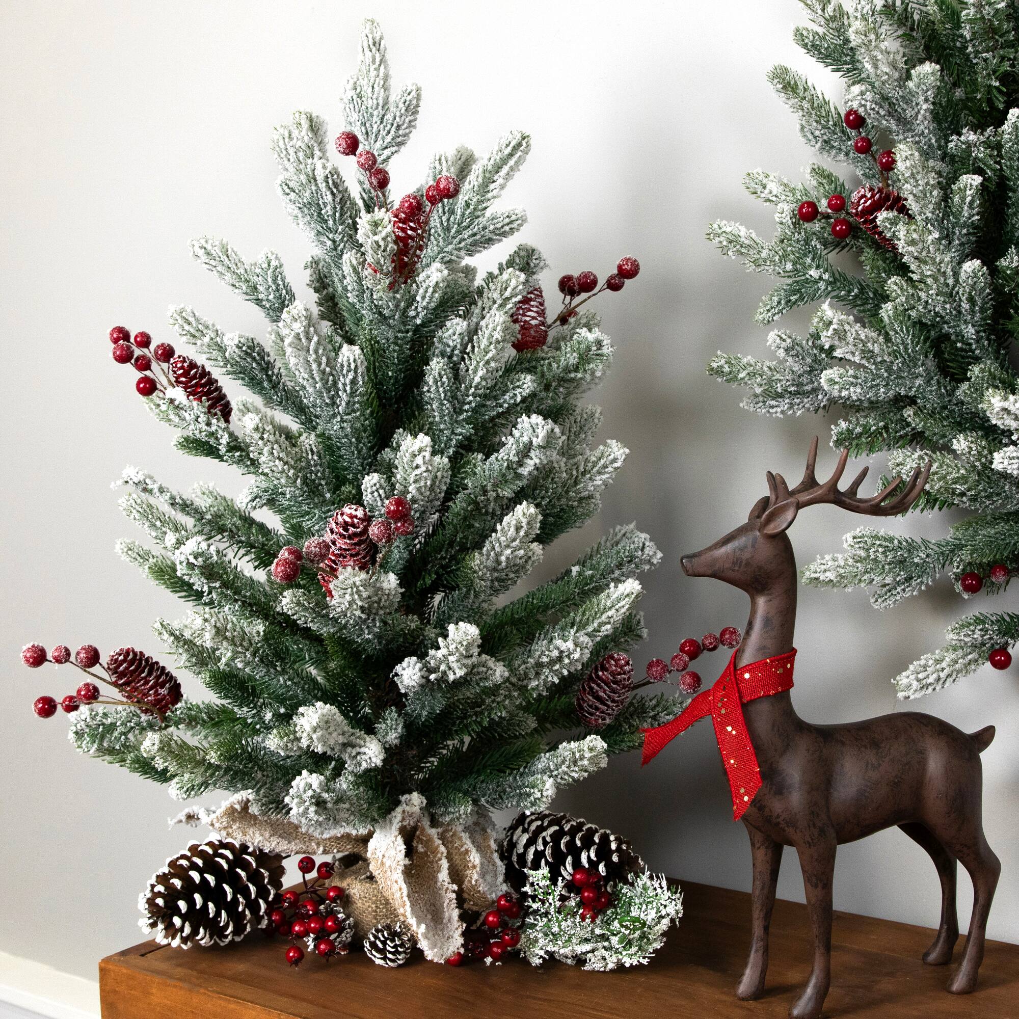 25" Unlit Real Touch™️Flocked Fir Pine Artificial Potted Christmas Tree