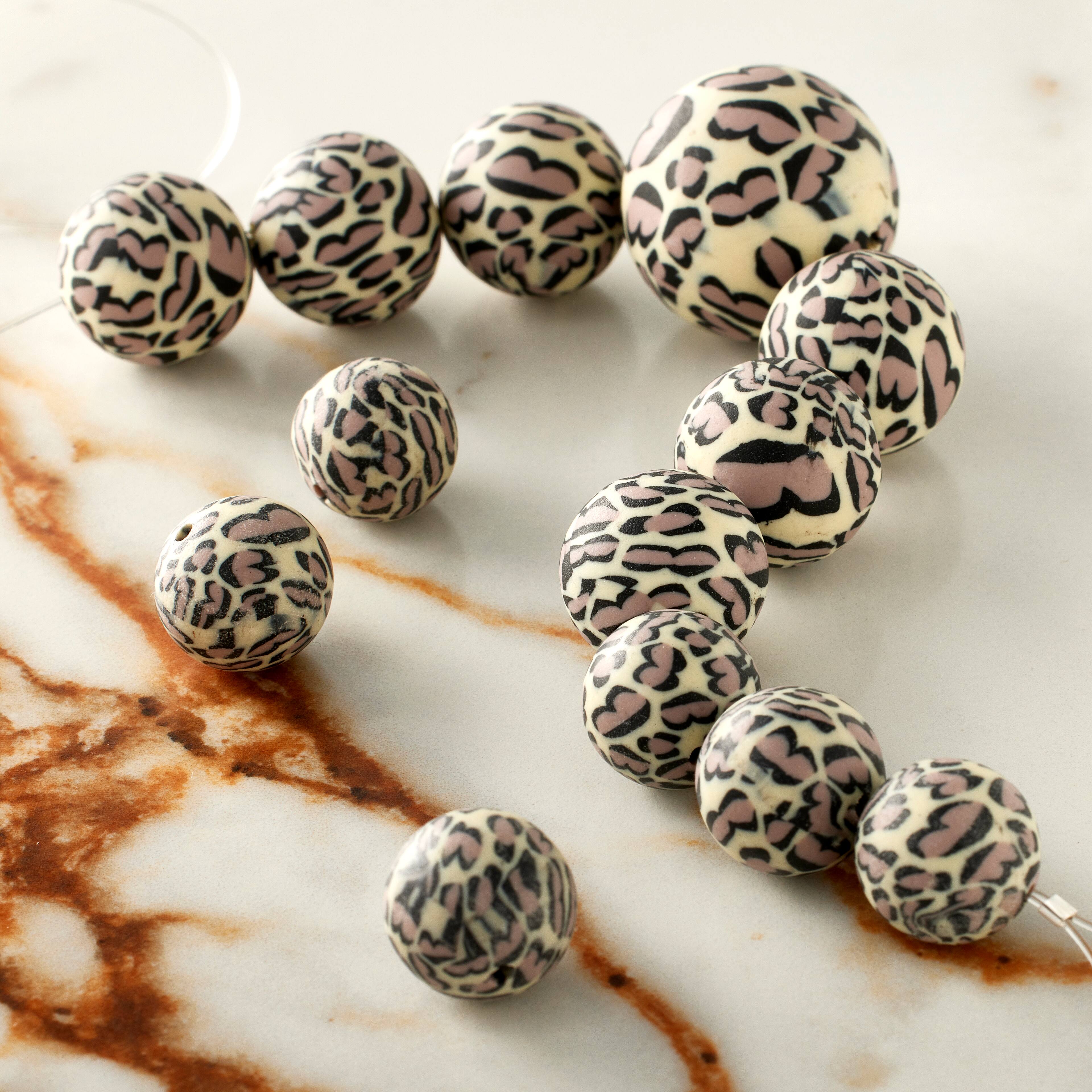 12 Pack: Leopard Clay Round Beads by Bead Landing™