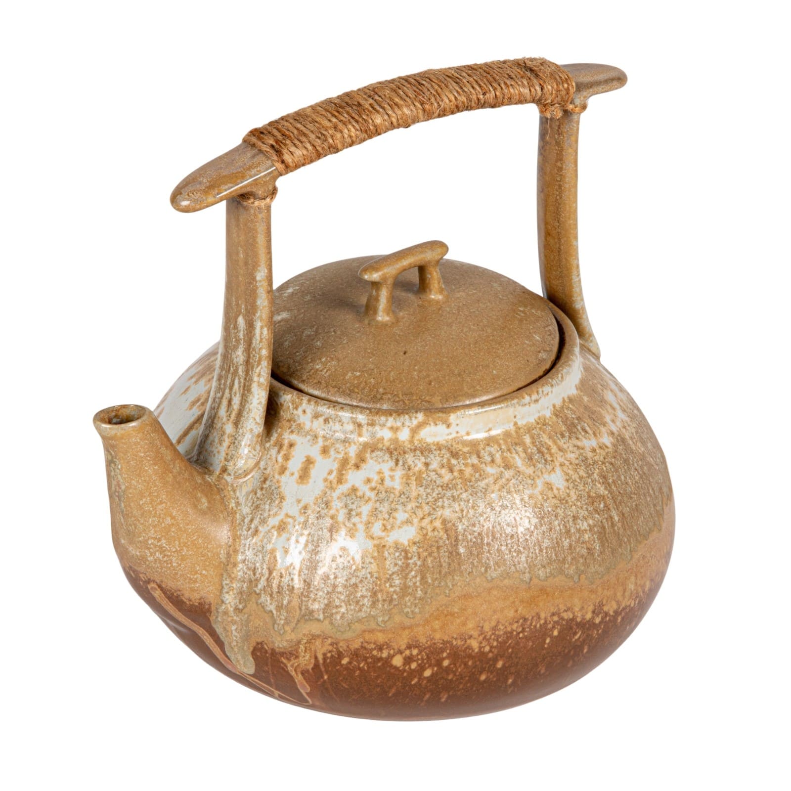 Hello Honey 1.5-Quart Stoneware Teapot with Jute Wrapped Handle with Reactive Glaze, Green