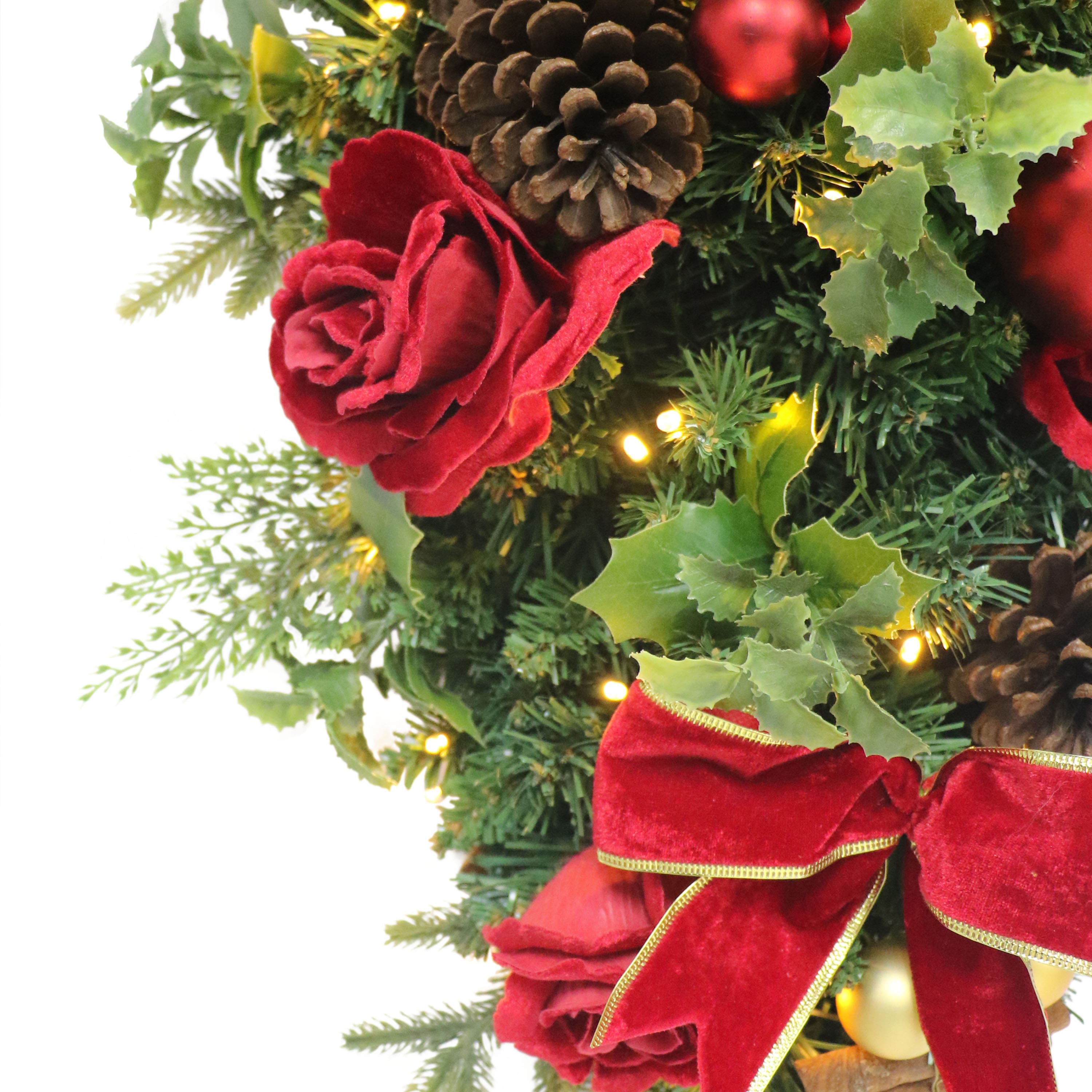 28" Pre-Lit Red & Gold Adorned Artificial Banister Swag