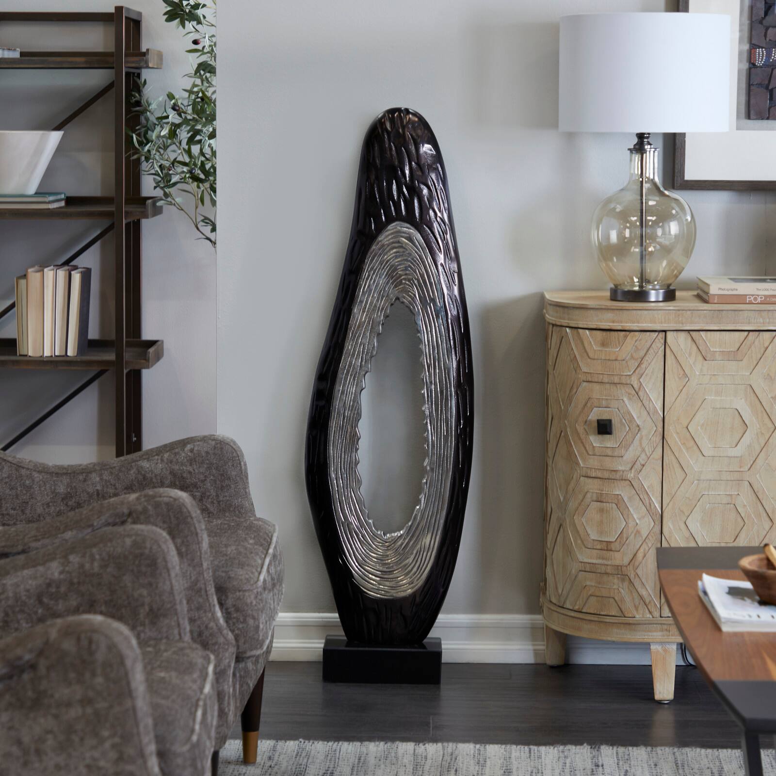 49.5" Abstract Aluminum & Marble Teardrop Sculpture