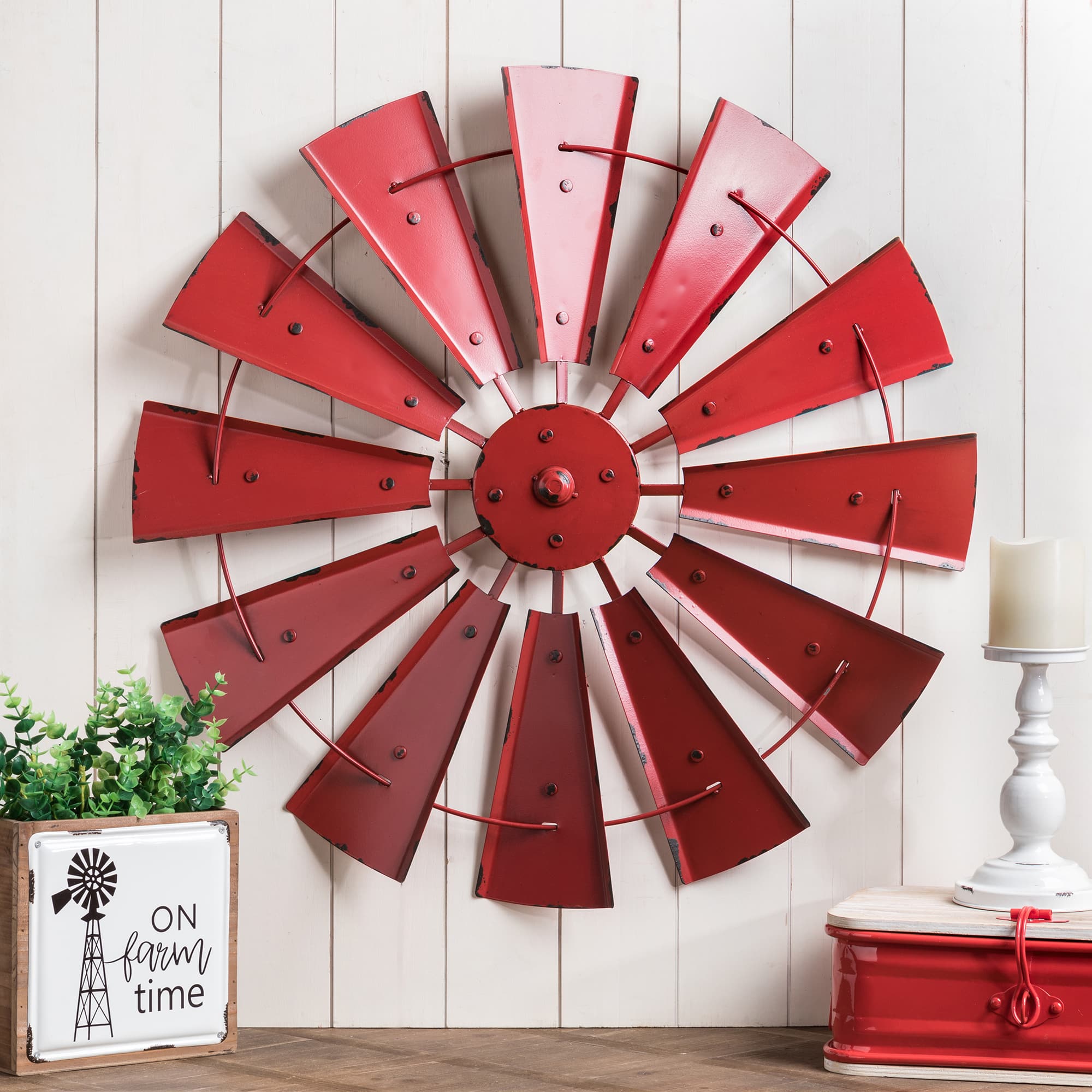 Glitzhome® 28.5" Red Metal Wind Spinner Wall Décor