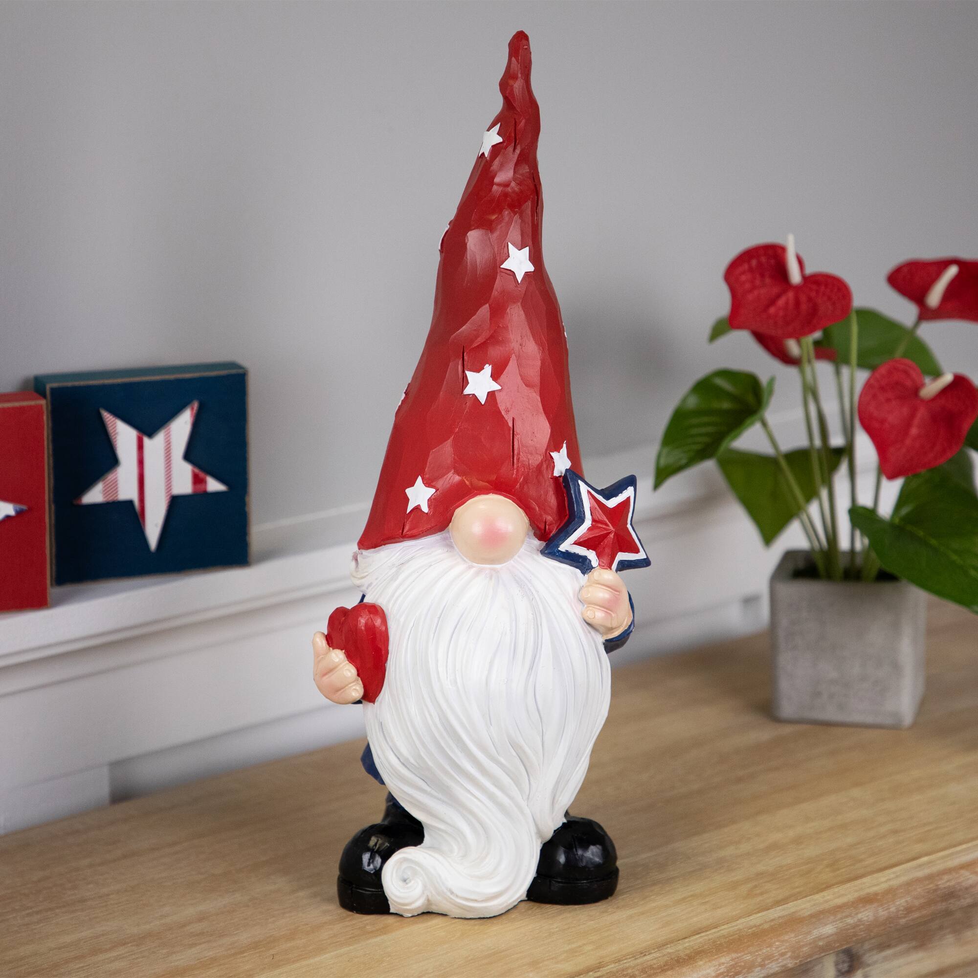 16.5" Patriotic Garden Gnome in Red Hat Holding Star