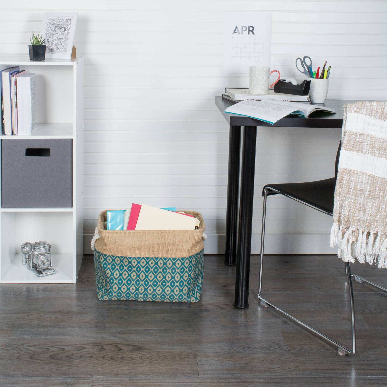 DII® 9" Teal Ikat Rectangle Burlap Bin