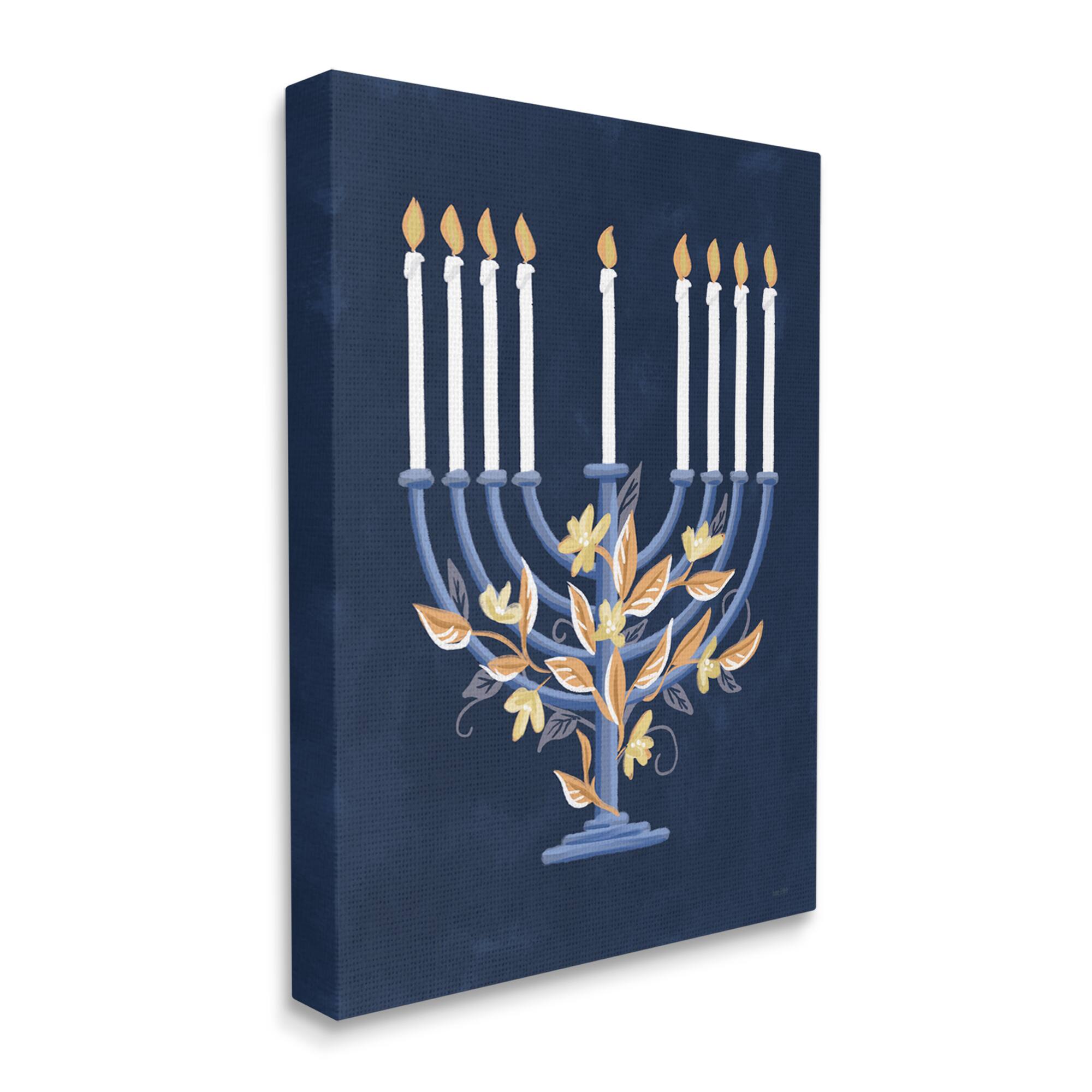 Stupell Industries Traditional Floral Hanukkah Menorah Canvas Wall Art