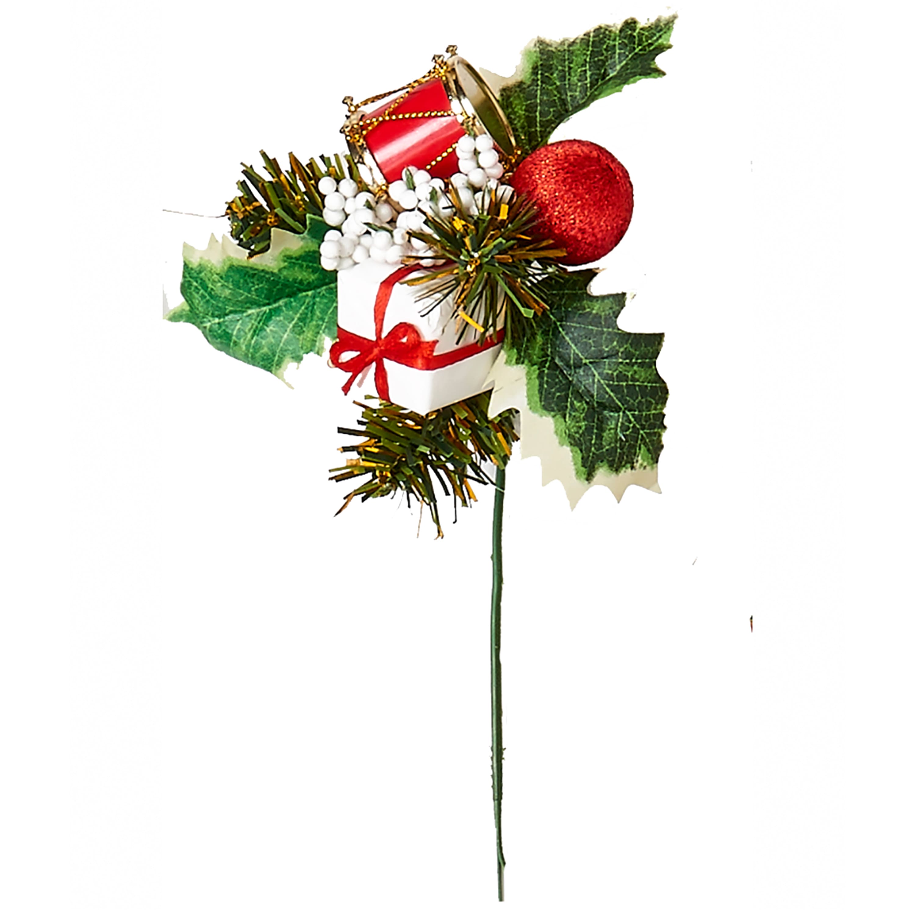 8" Christmas Holly Drum Gift Berry Picks, 12ct.