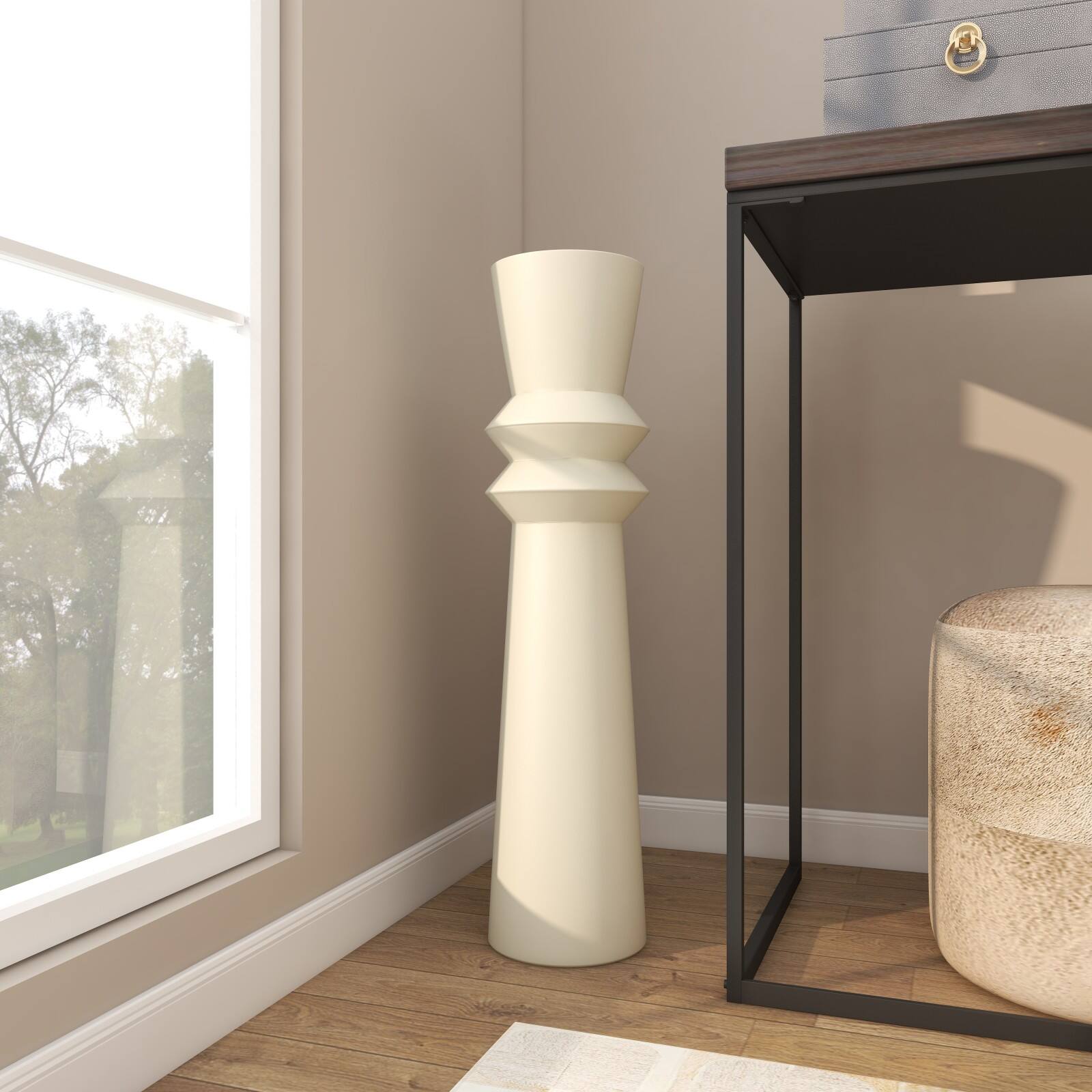 2.5ft. Cream Metal Tall Art Deco Fluted Floor Vase