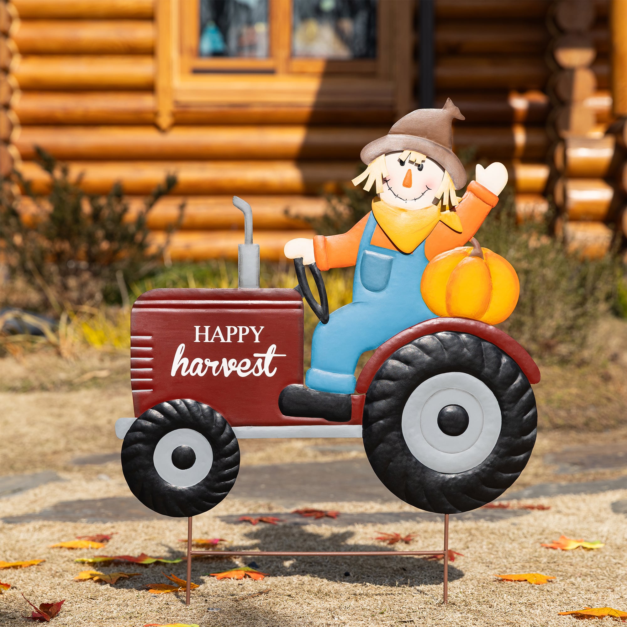 Glitzhome® 30" Fall Metal Tractor & Scarecrow Yard Stake