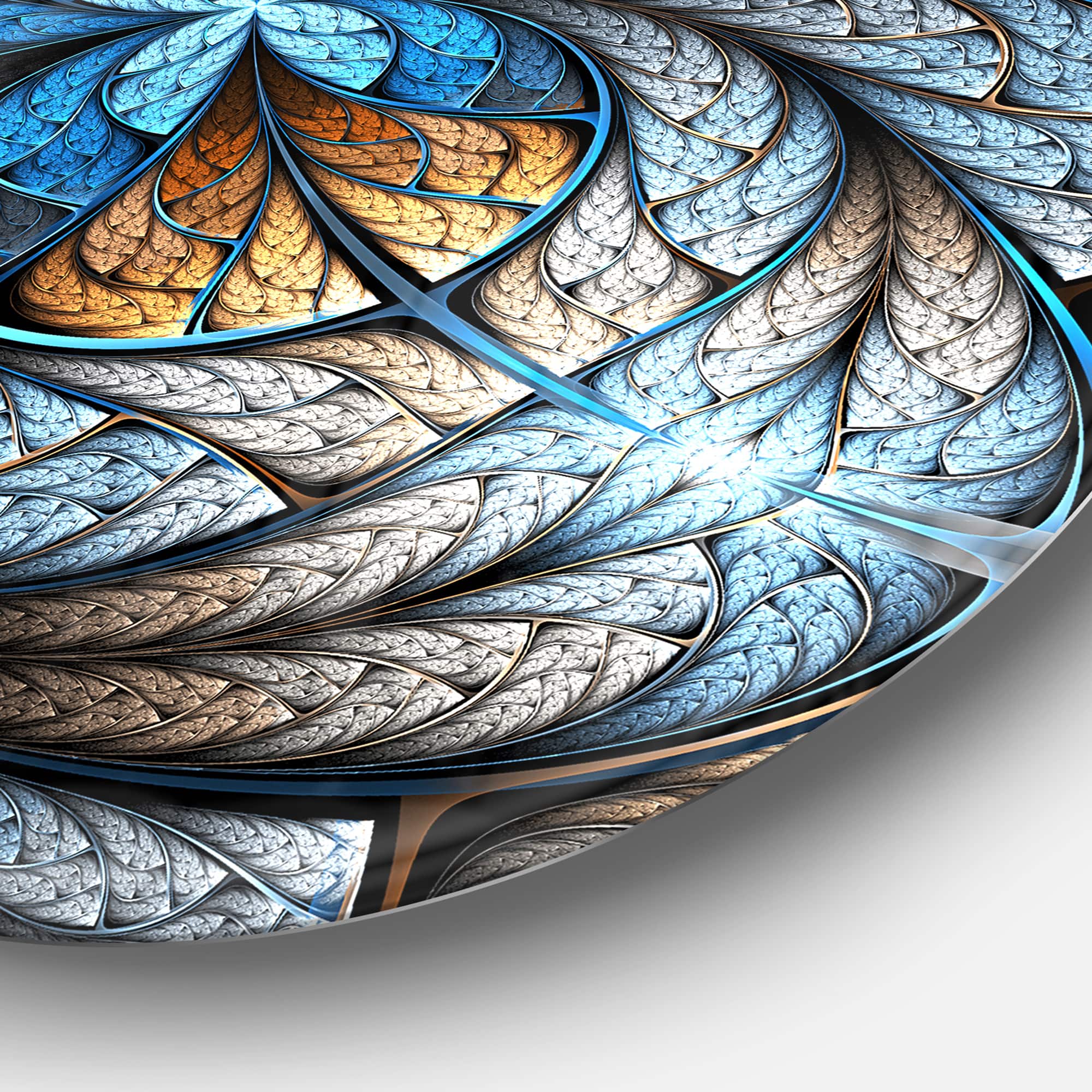 Designart - Blue Brown Fractal Flower Pattern' Floral Circle Metal Wall Art