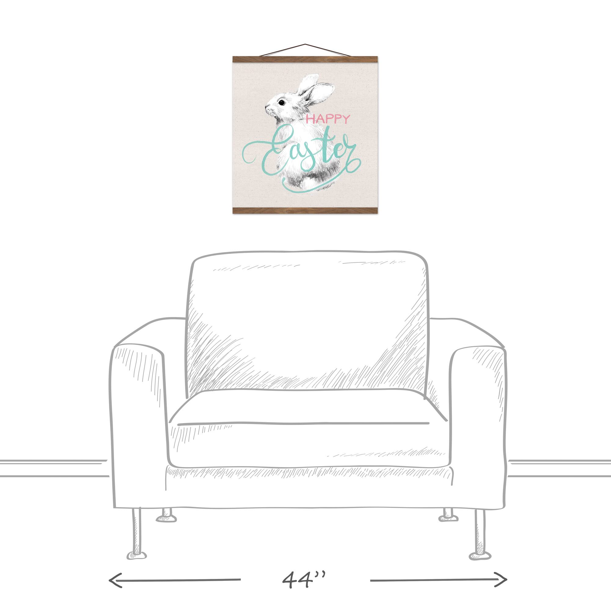 Happy Easter Sketch Bunny Teak Hanging Canvas