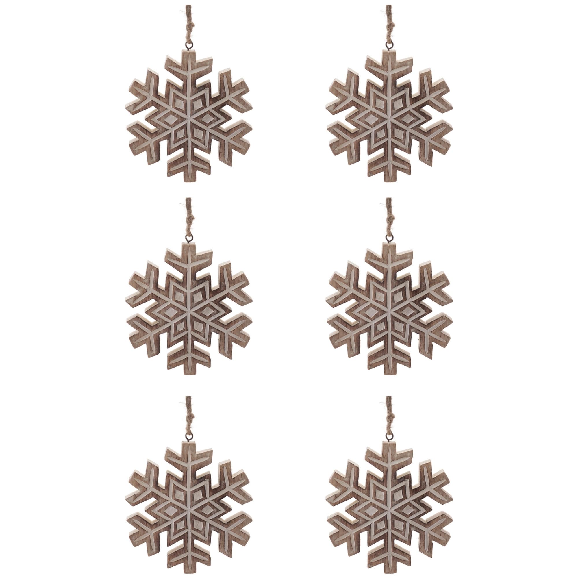 Melrose 6.5" Wooden Snowflake Ornaments, 6ct.
