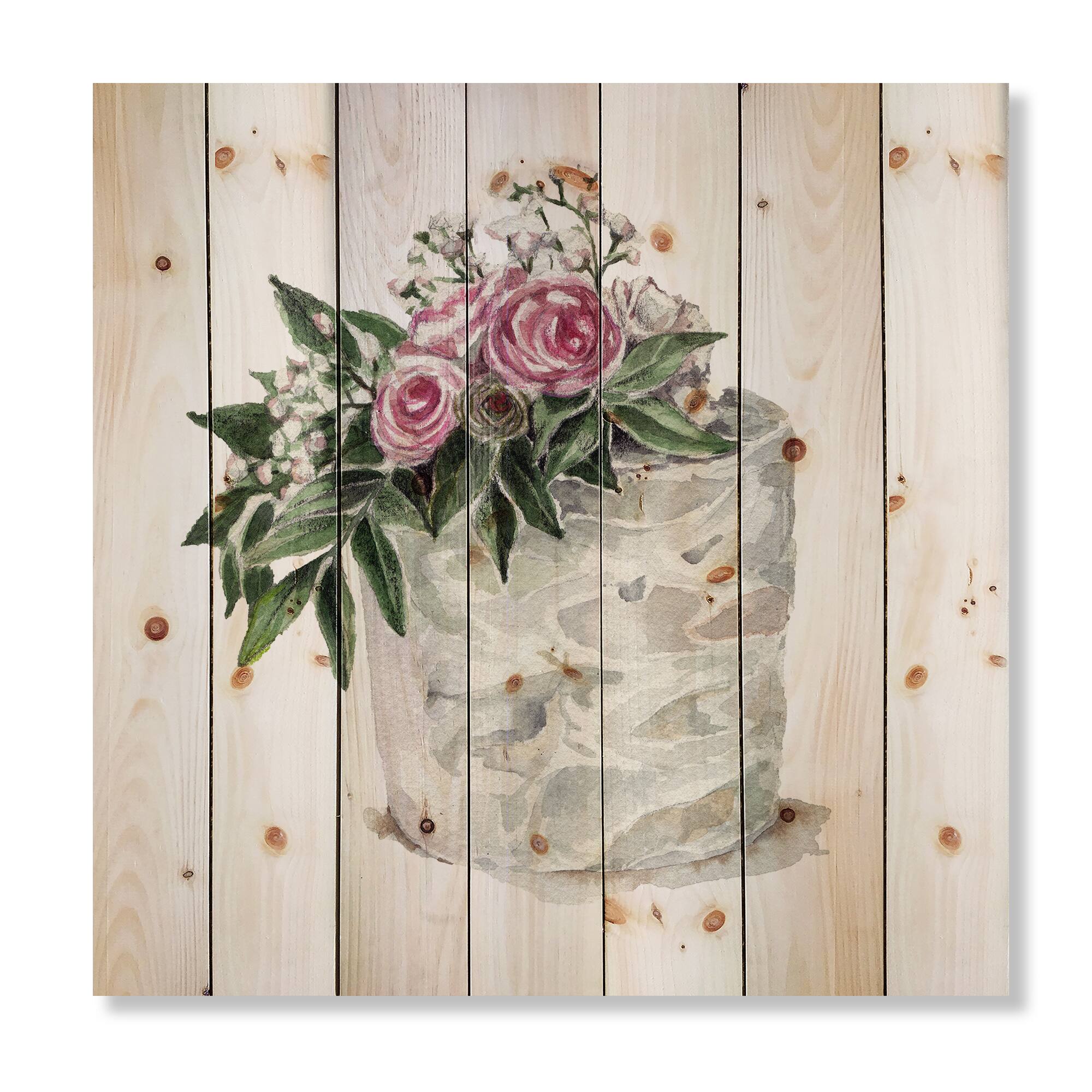 Designart - Pink Roses and White Flowers On Cake