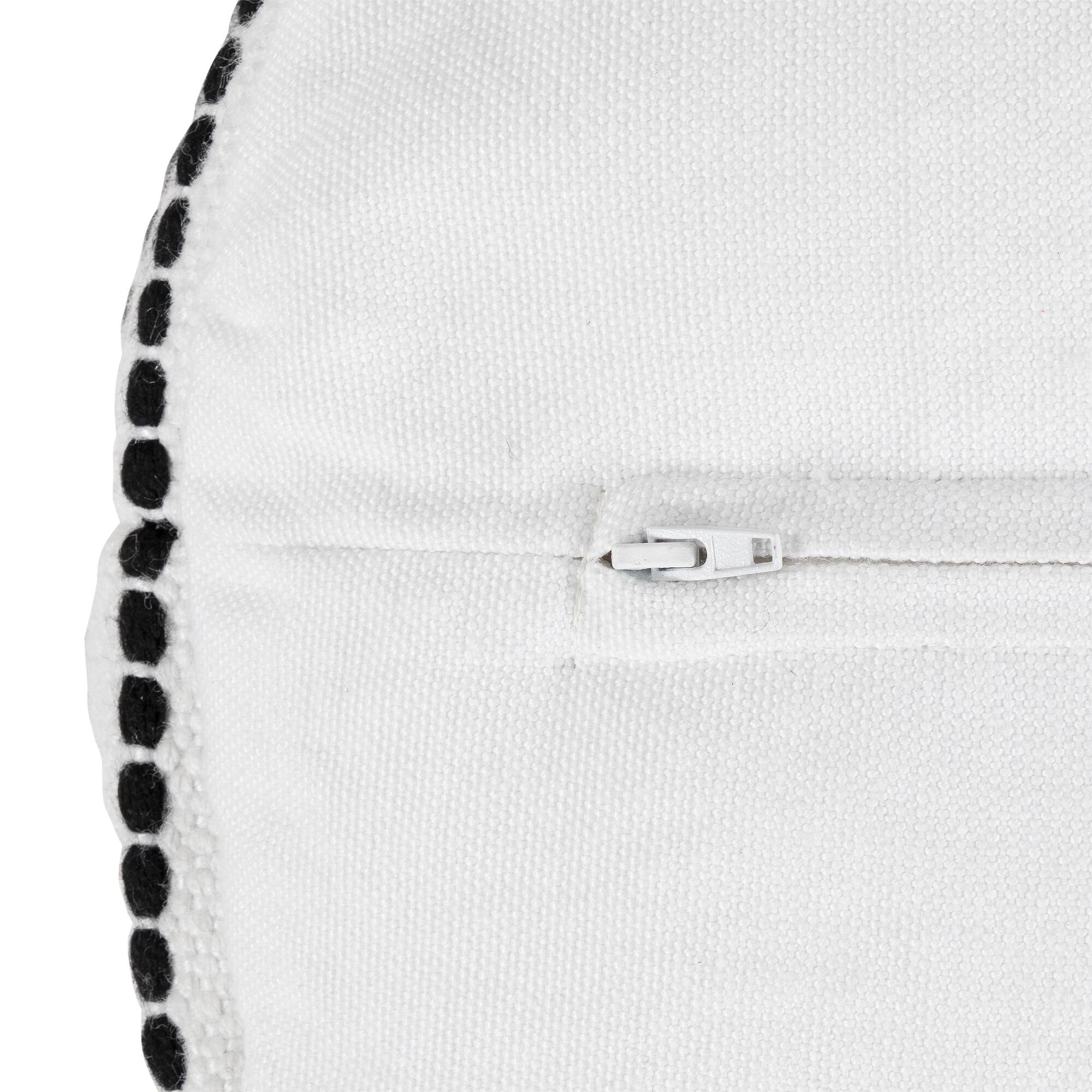 18" White & Black Striped Outdoor Woven Pouf Ottoman