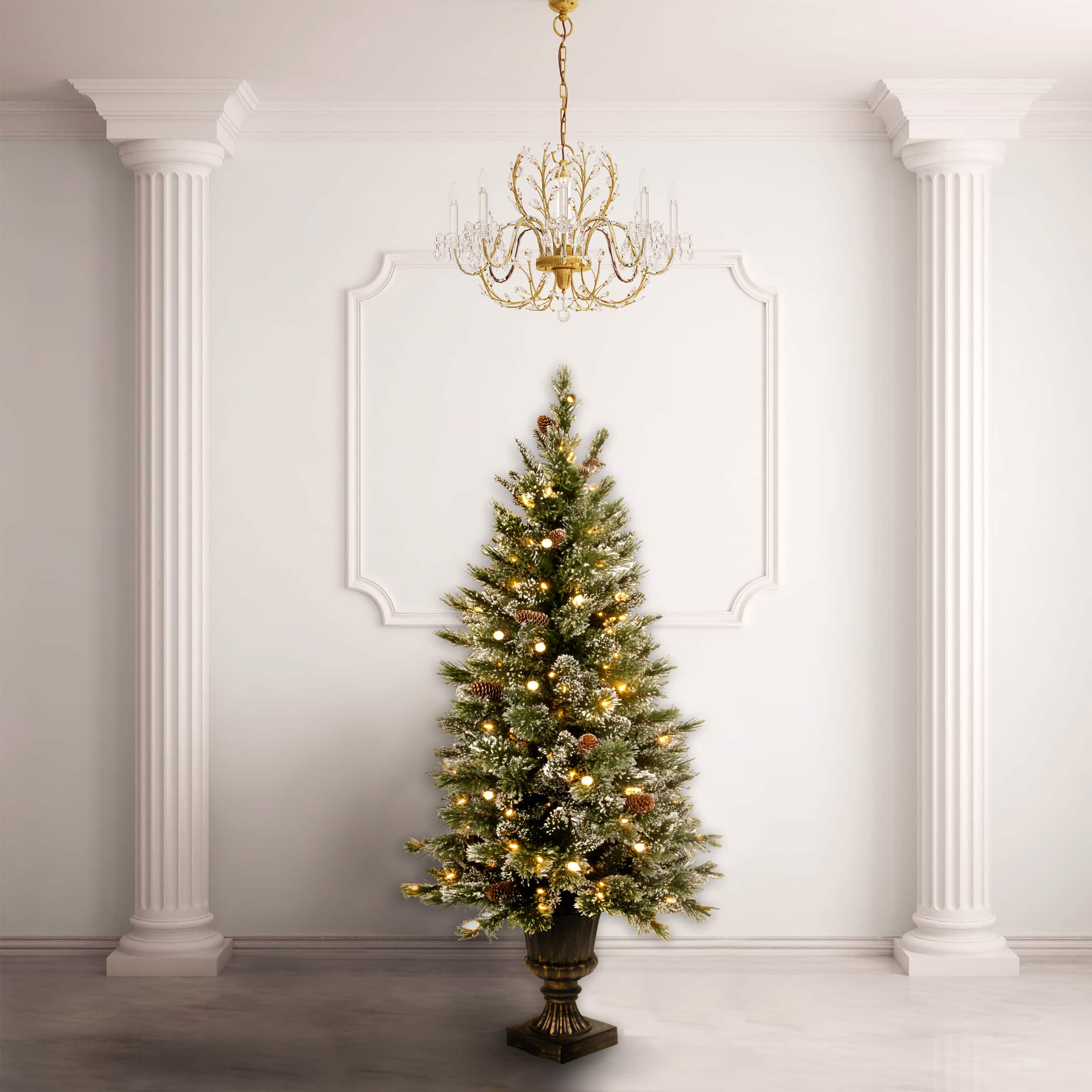 5ft. Pre-Lit Glittery Bristle® Entrance Artificial Christmas Tree, Warm White LED Lights