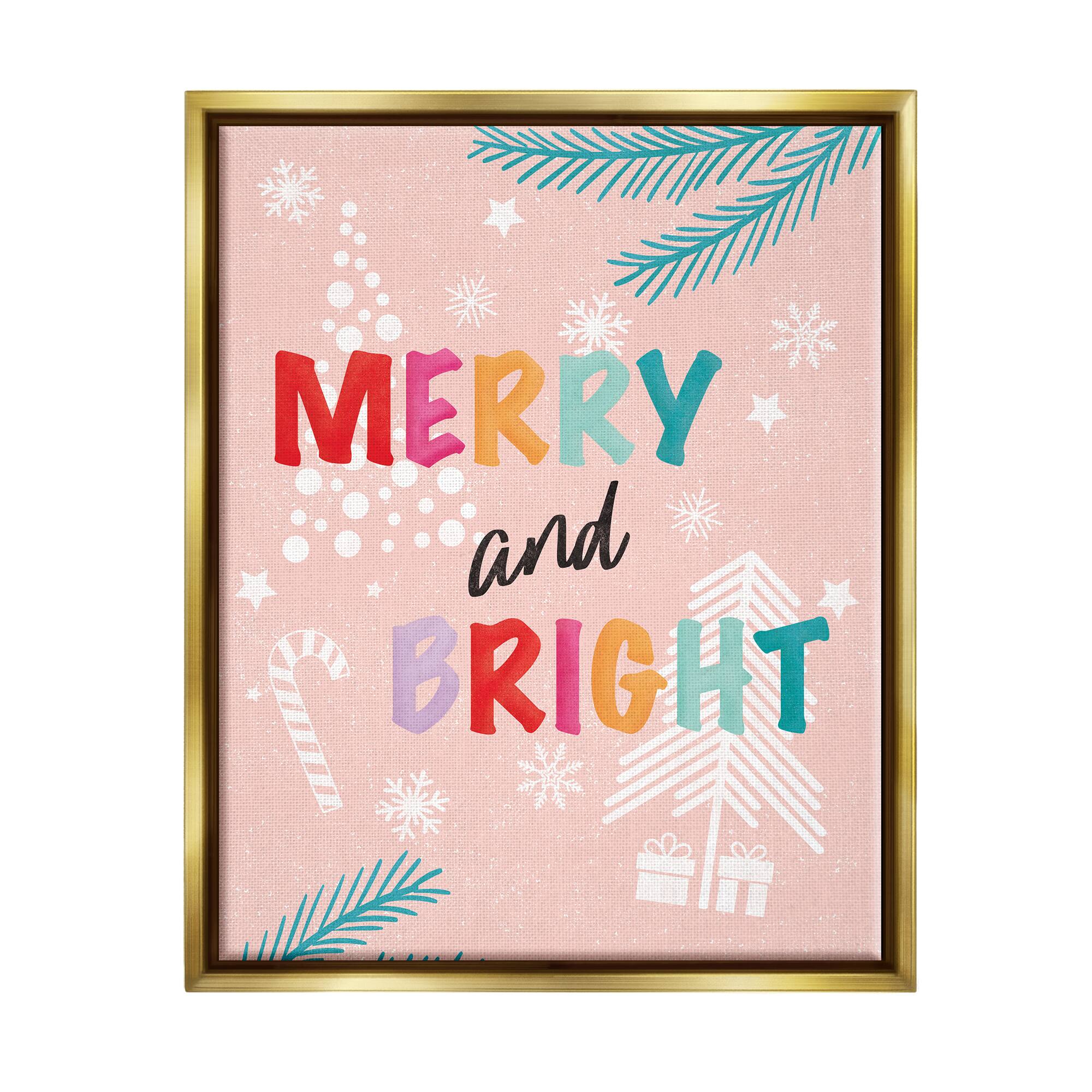 Stupell Industries Merry & Bright Pastel Phrase Framed Floater Canvas Wall Art