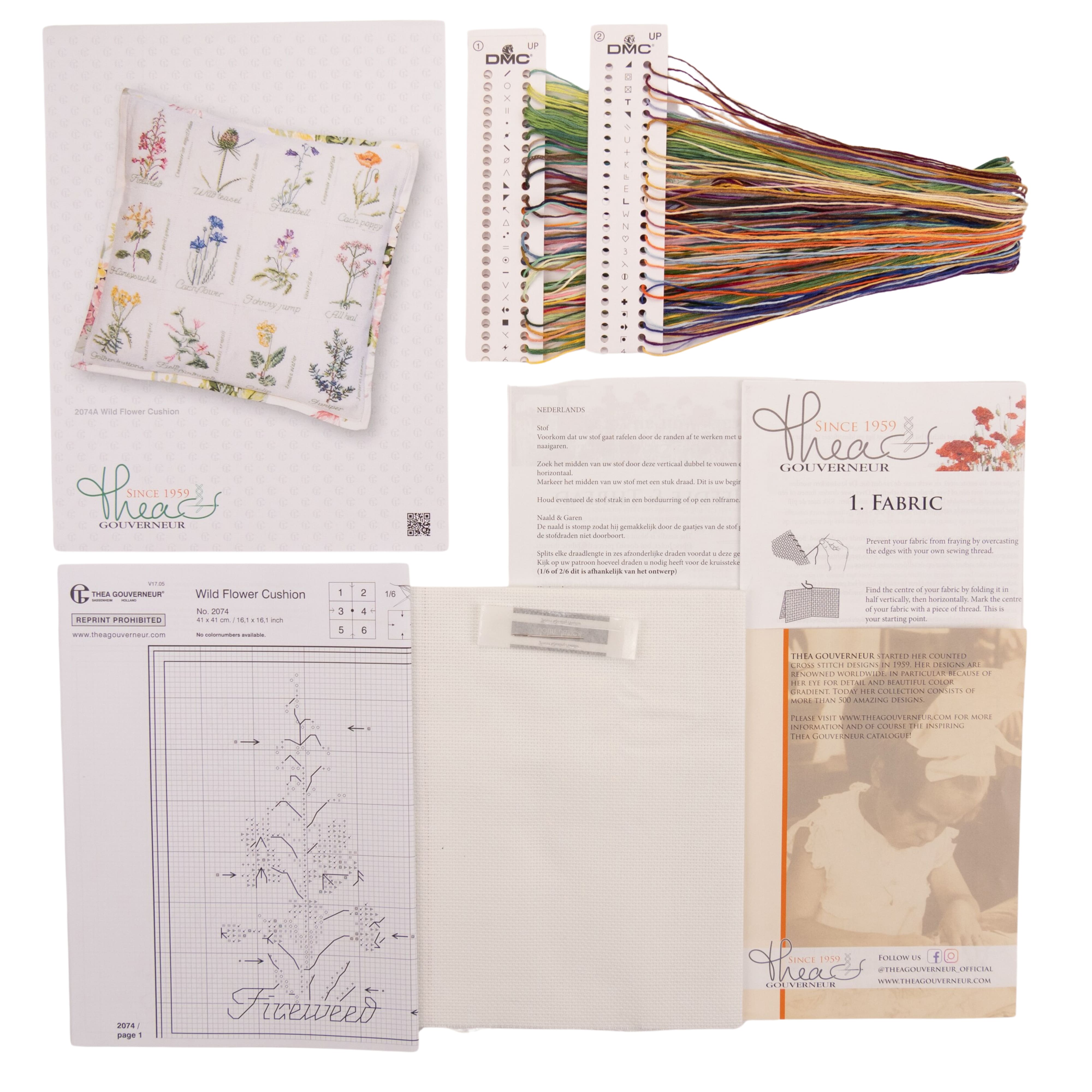 Thea Gouverneur Since 1959® Botanical Wildflower Counted Cross Stitch Kit