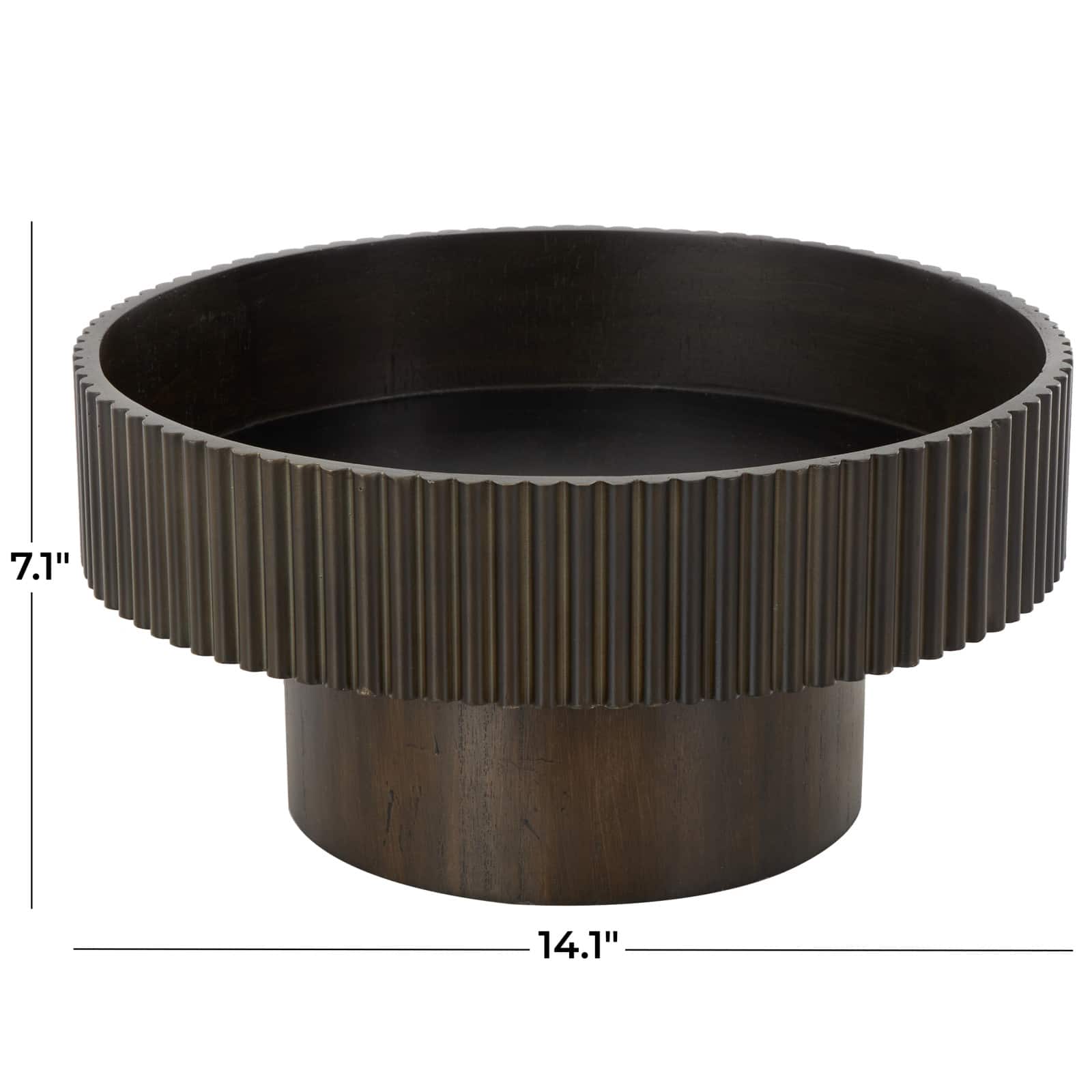 14" Wood Ribbed Decorative Bowl with Elevated Base