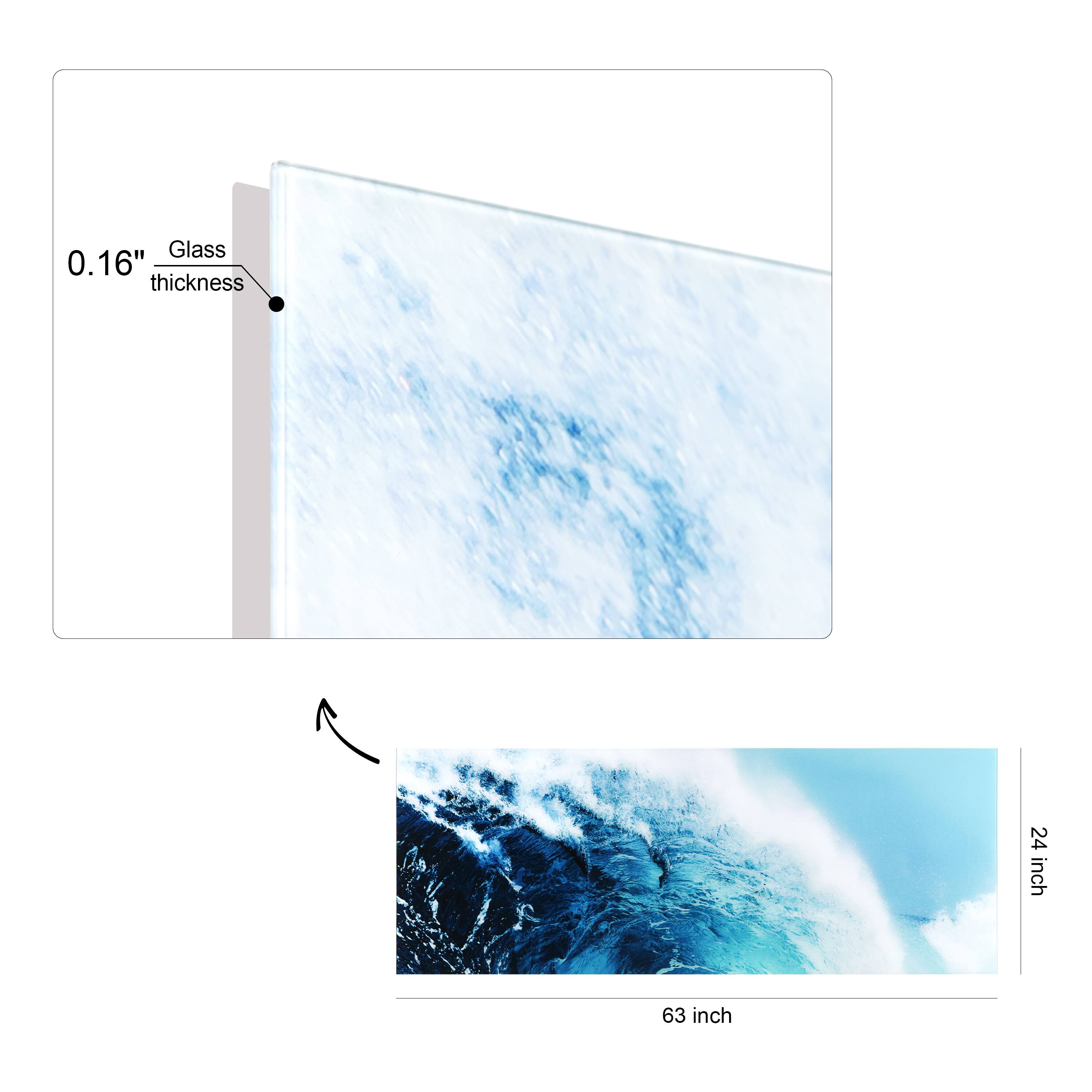Empire Art Direct 24" x 63" Blue Wave 1 Frameless Free Floating Printed Tempered Glass Wall Art