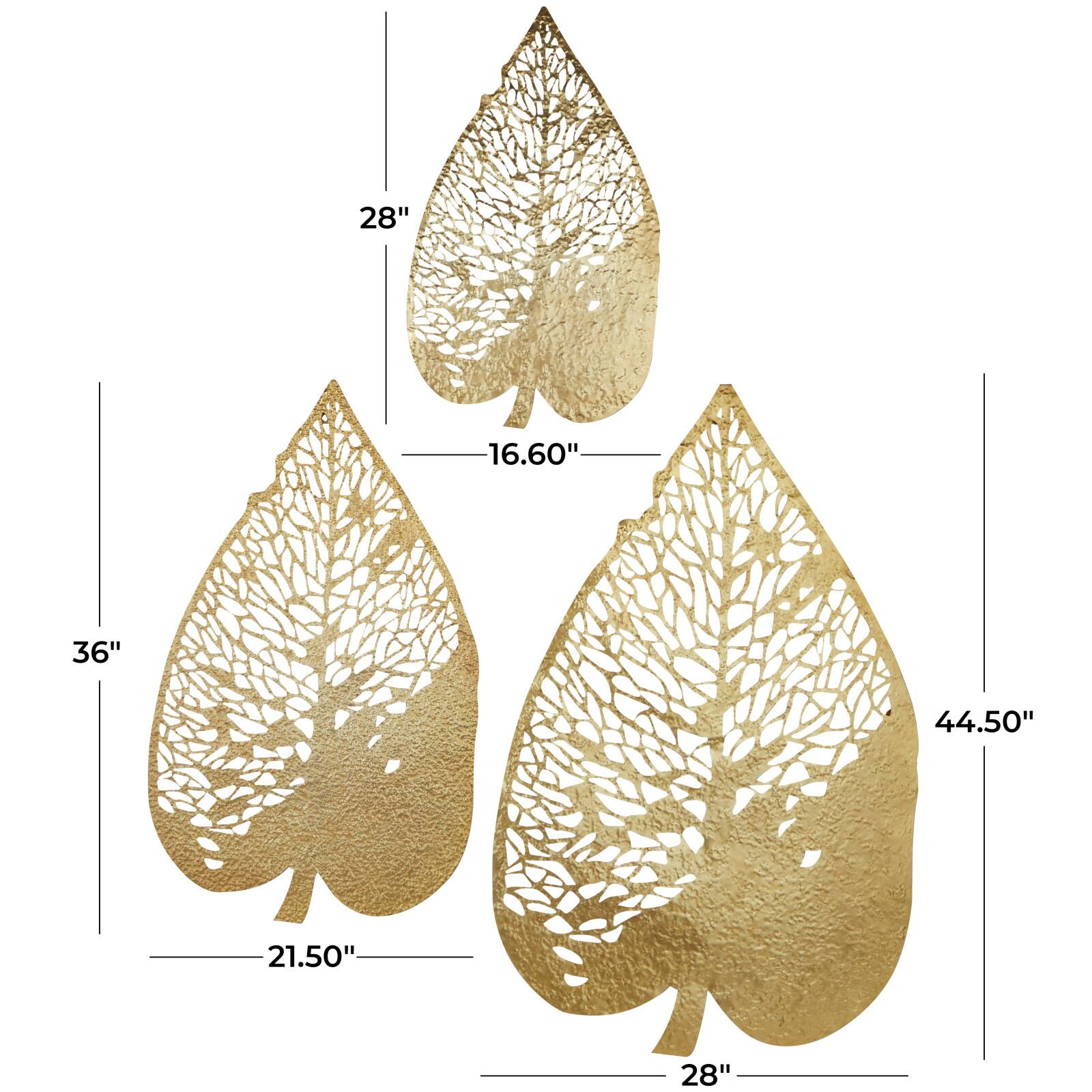 Laser-Cut Gold Metal Leaf Wall Décor Set