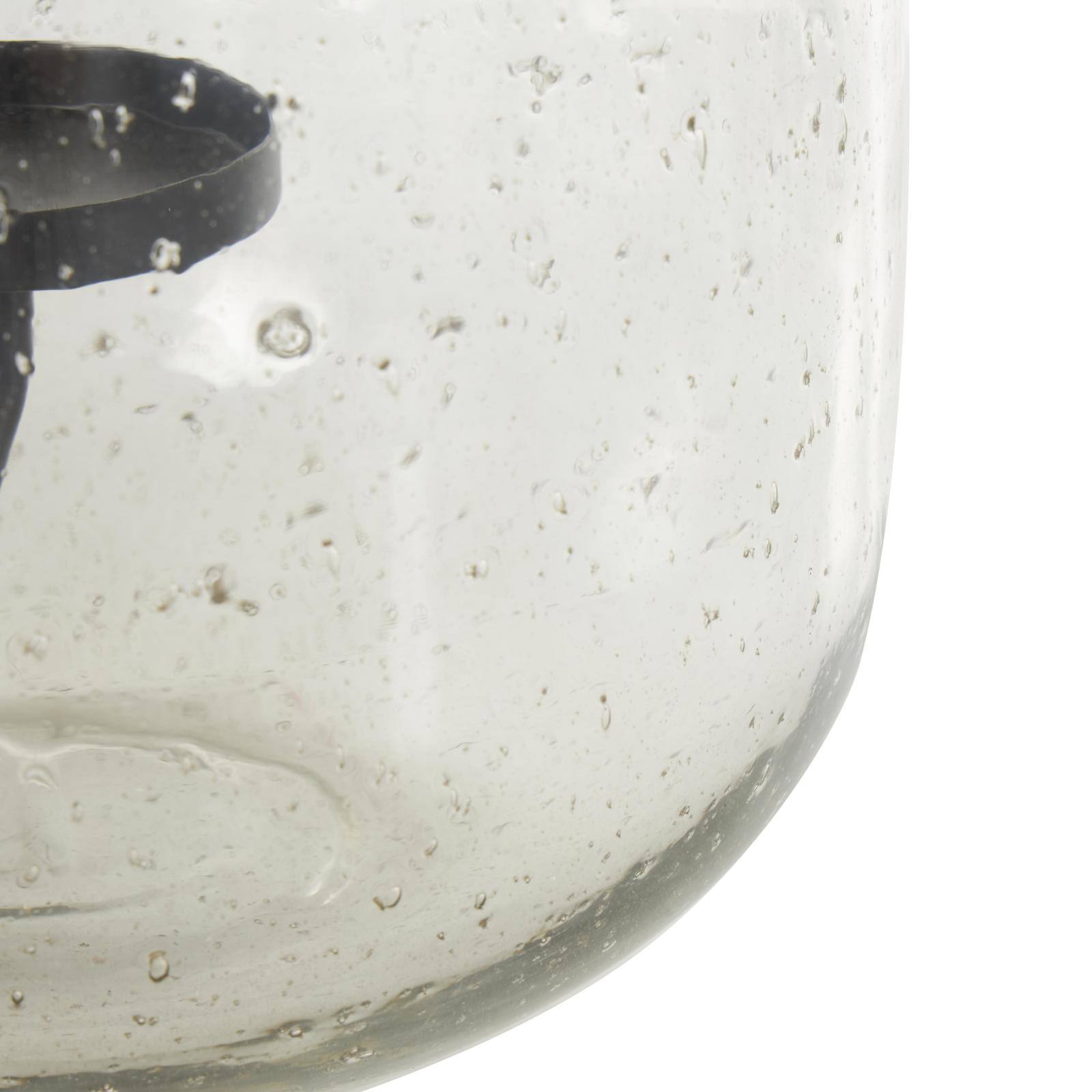 10.25" Clear Glass Candle Holder with Black Metal Accents and Brown Speckles