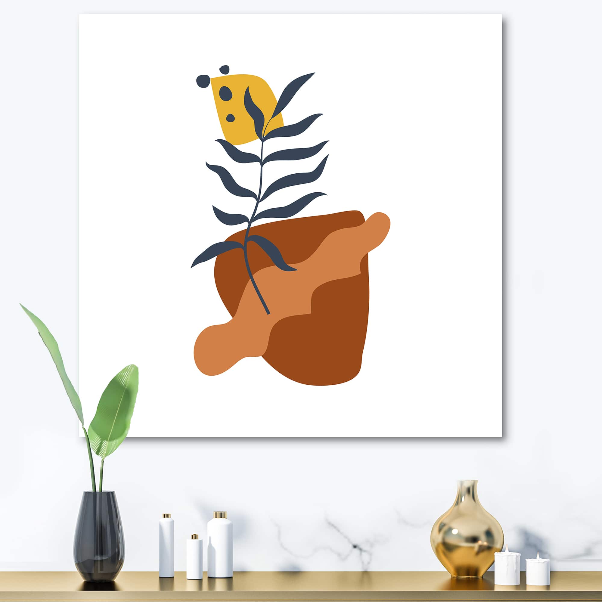 Designart - Elementary Shapes With Abstract Flowers Plants VI - Modern Canvas Wall Art Print