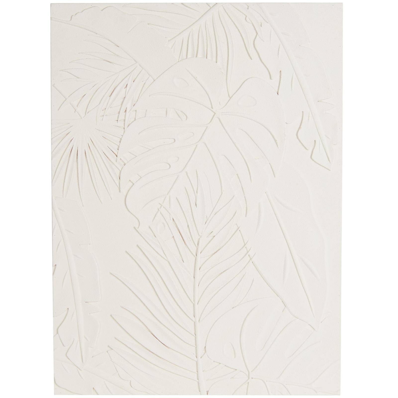35" x 47" White Wooden Leaf Embossed Wall Décor
