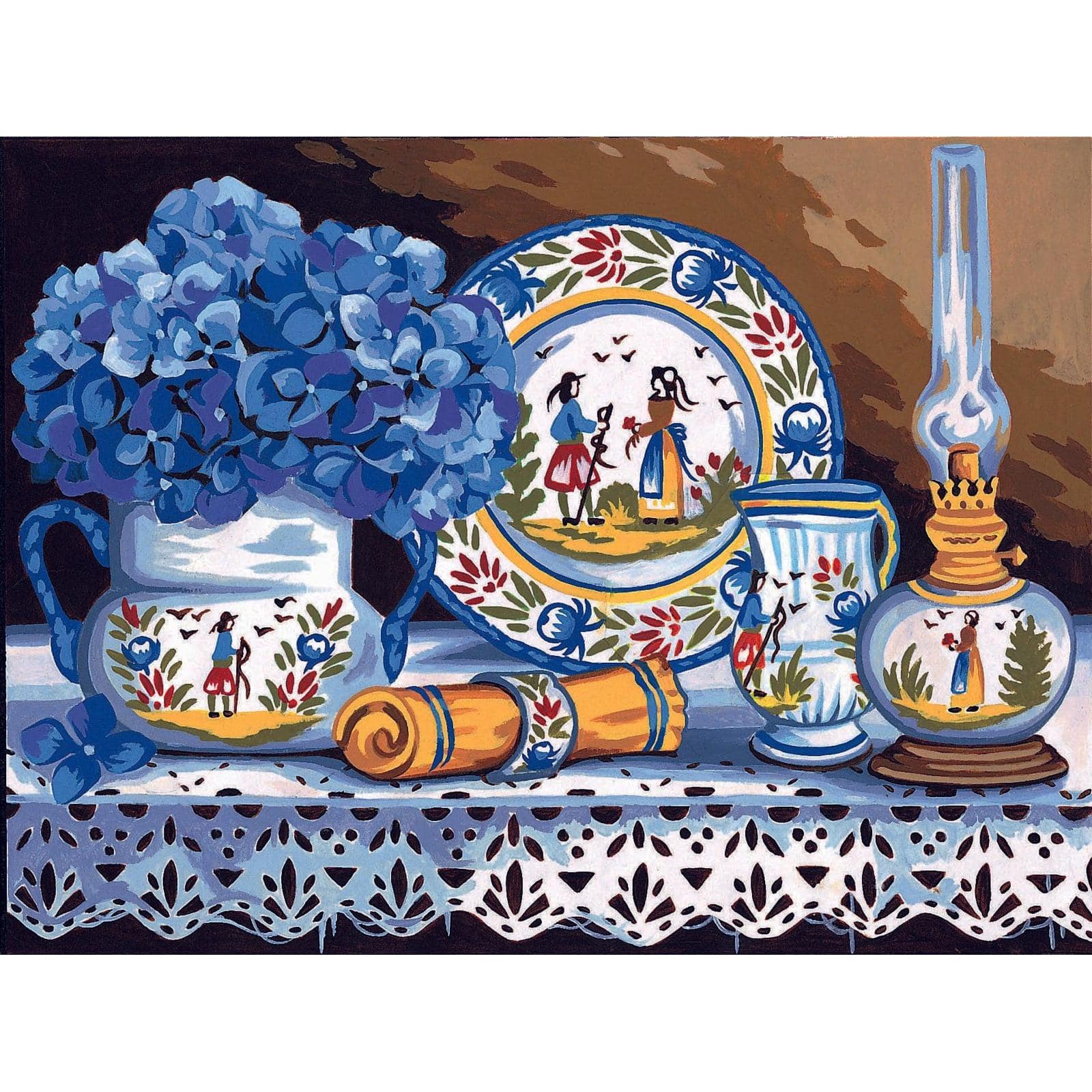 Margot de Paris Earthenware & Hydrangeas Printed Tapestry Needlepoint Canvas