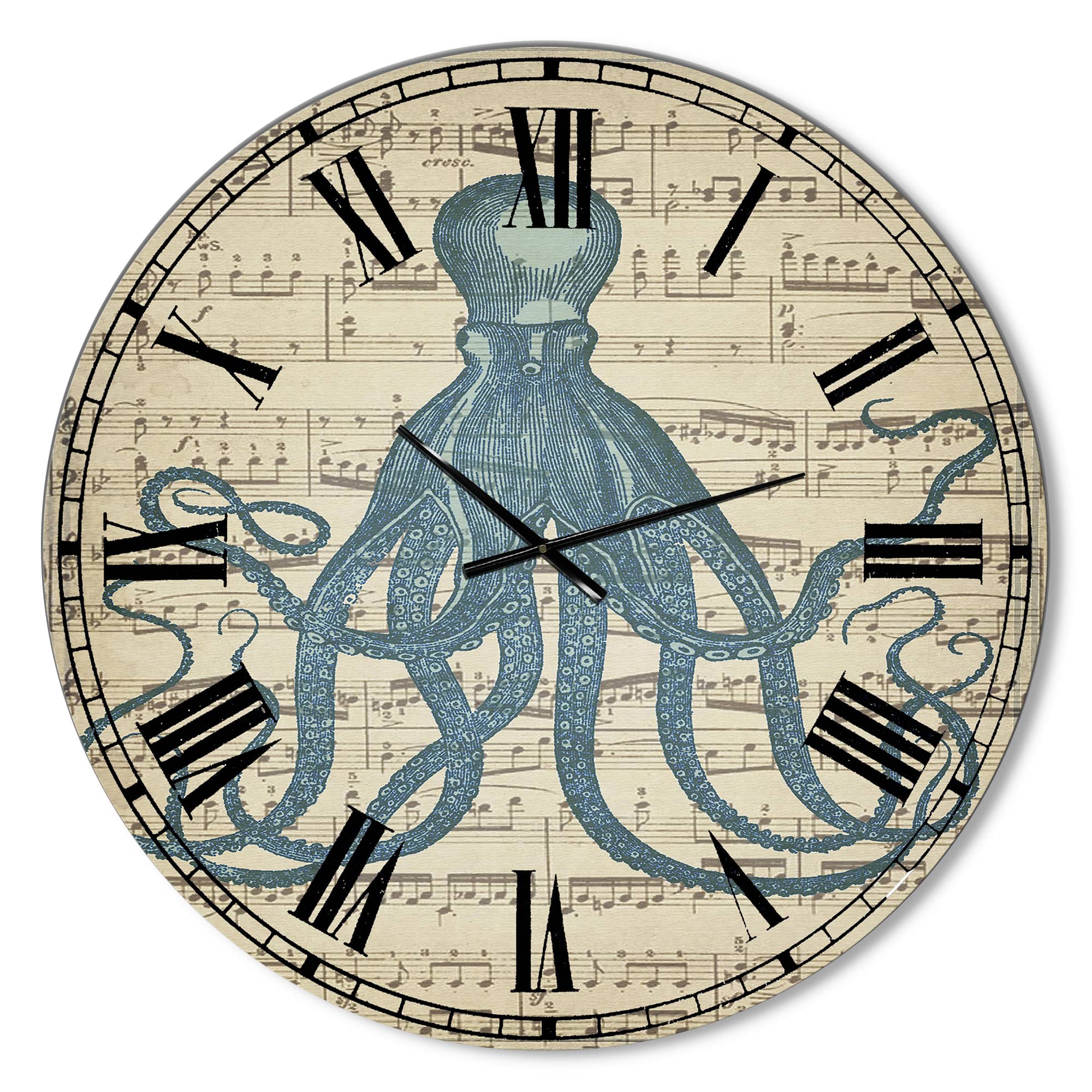 Designart 'Octopus Music Score Ii Large Nautical & Coastal Wall Clock