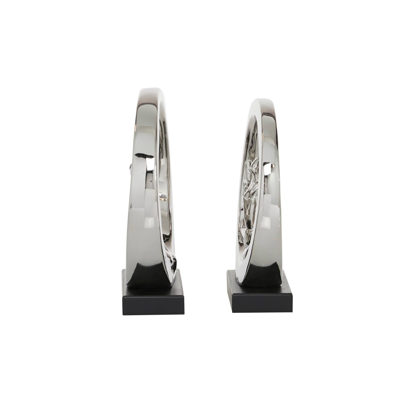 Set of 2 Silver Porcelain Contemporary Yoga Sculpture, 10.5", 11.25"