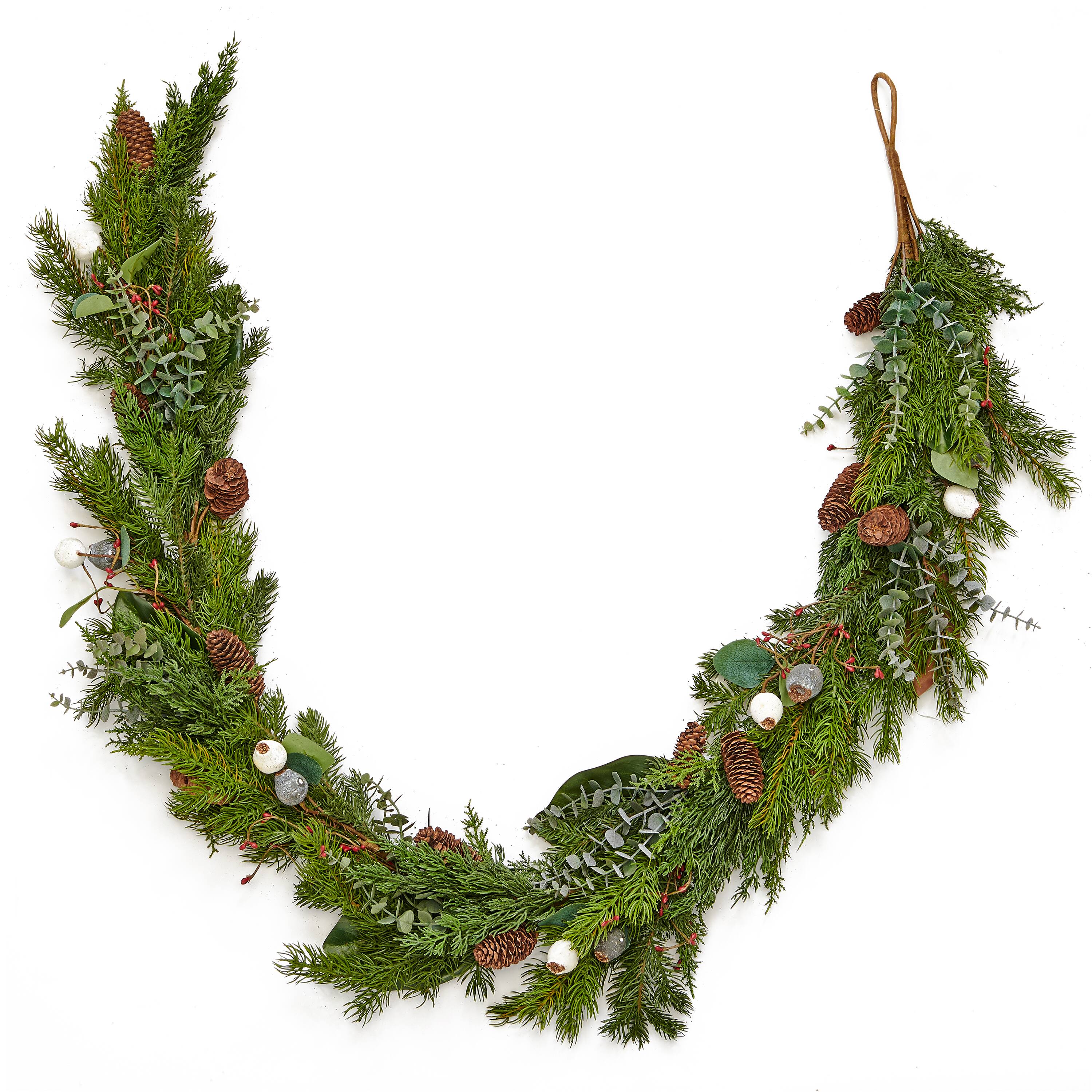 69" Evergreen Pine Cypress Pinecones & Fig Artificial Garland