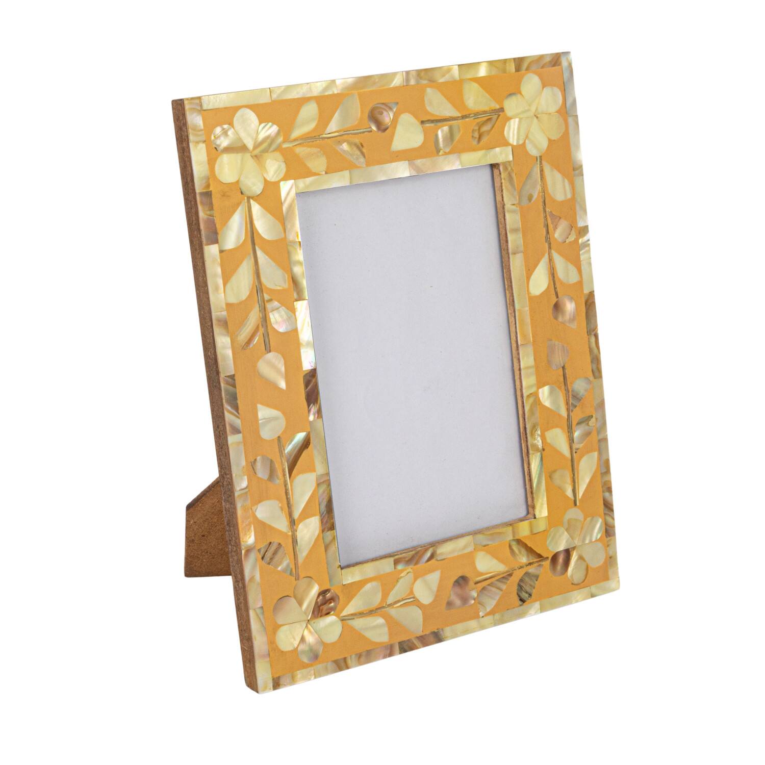 Hello Honey® 4" x 6" Multicolor Floral Reclaimed MDF & Mother of Pearl Photo Frame