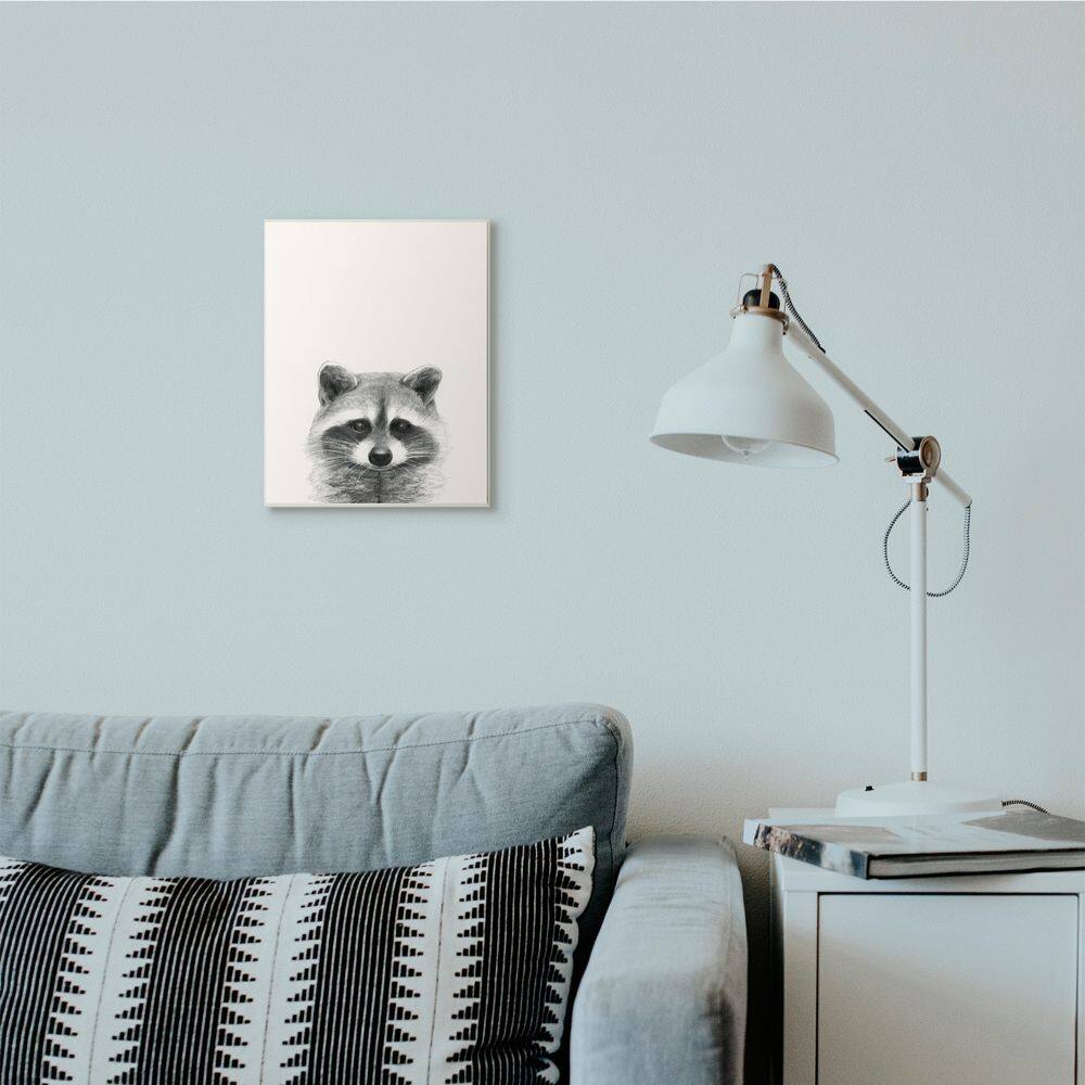 Stupell Industries Raccoon Portrait Grey Drawing Design Wood Wall Plaque