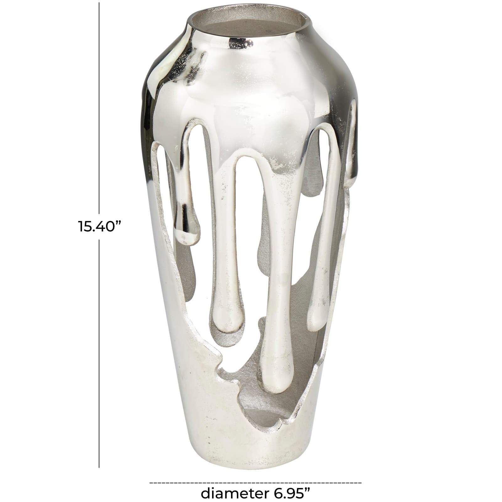 15" Silver Aluminum Melting Drip Vase