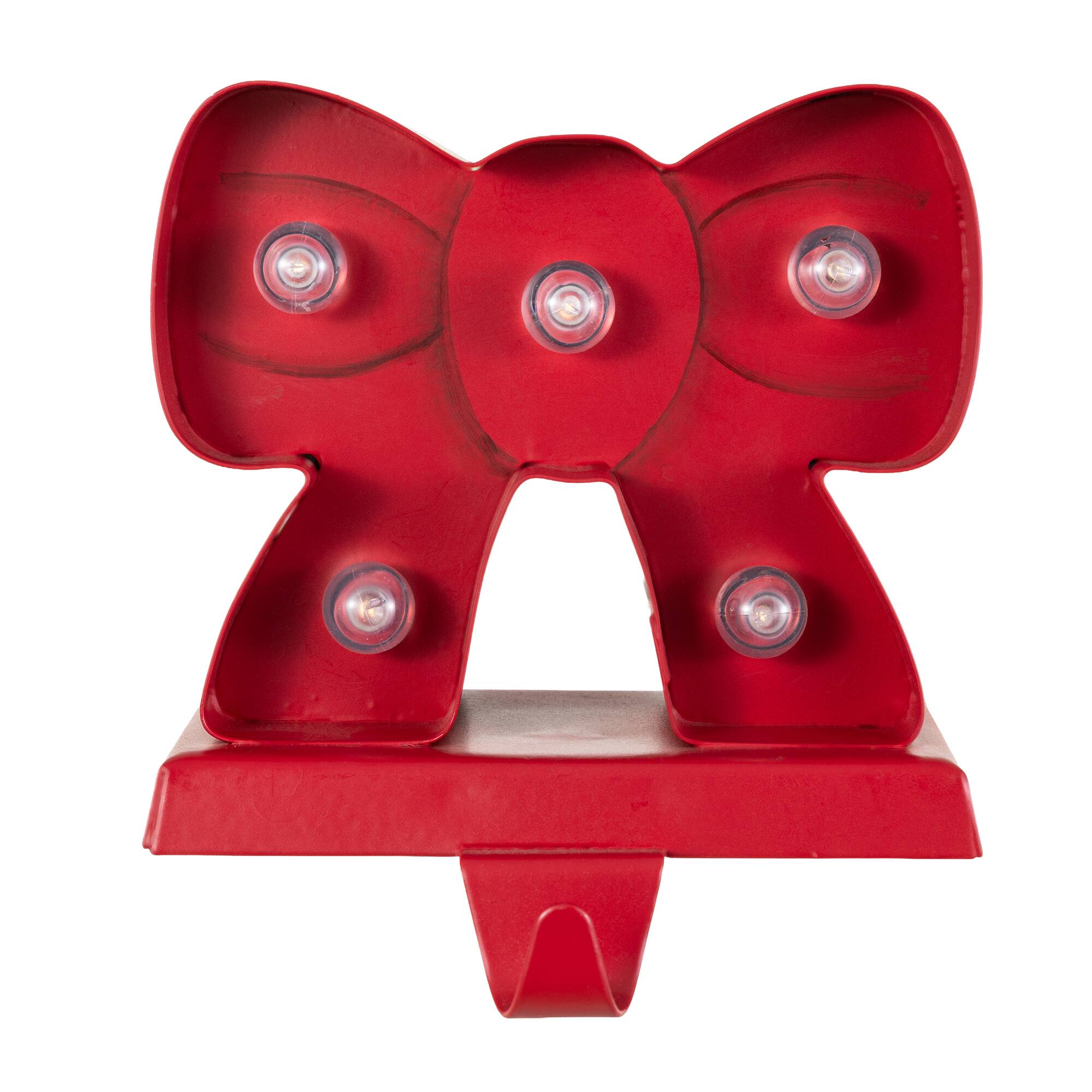 Glitzhome® 5.25" LED Marquee Metal Bow Christmas Stocking Holder