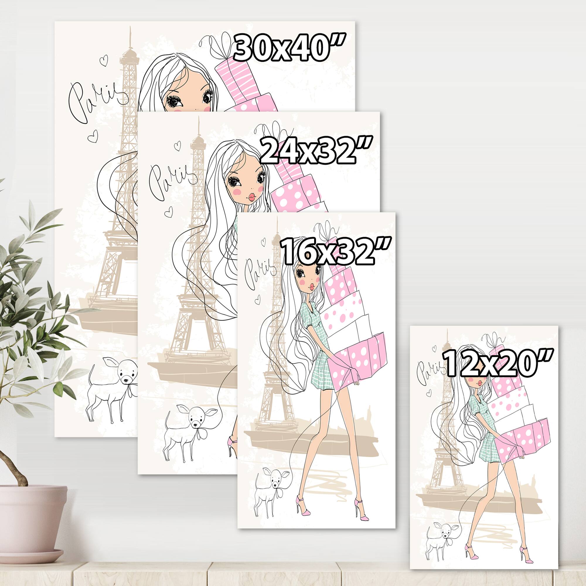 Designart - Young Girl With Shopping Boxes In Paris