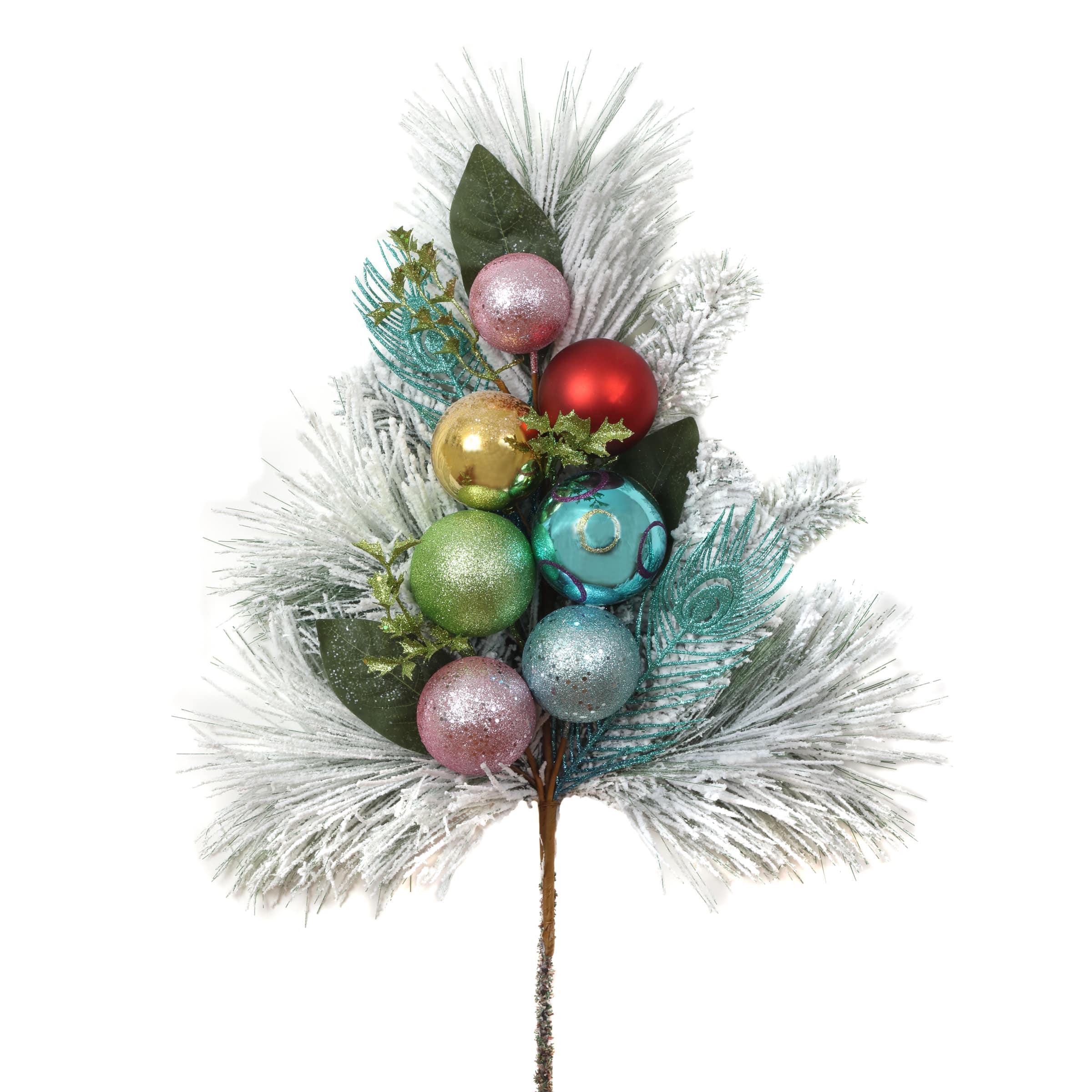 Snowy Pine & Ornament Spray