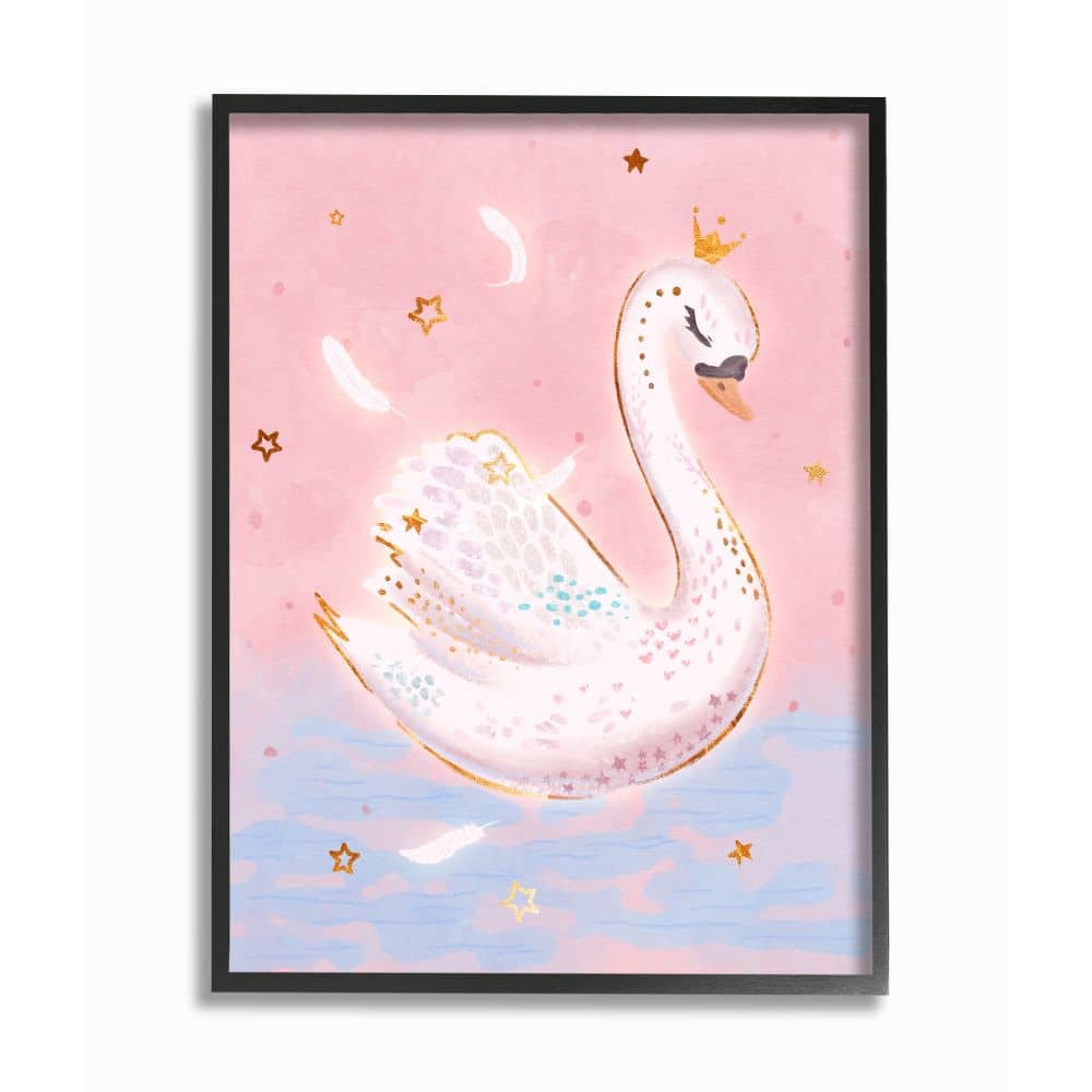 Stupell Industries Princess Swan Lake Girl's Nursery Animal Illustration Framed Wall Art
