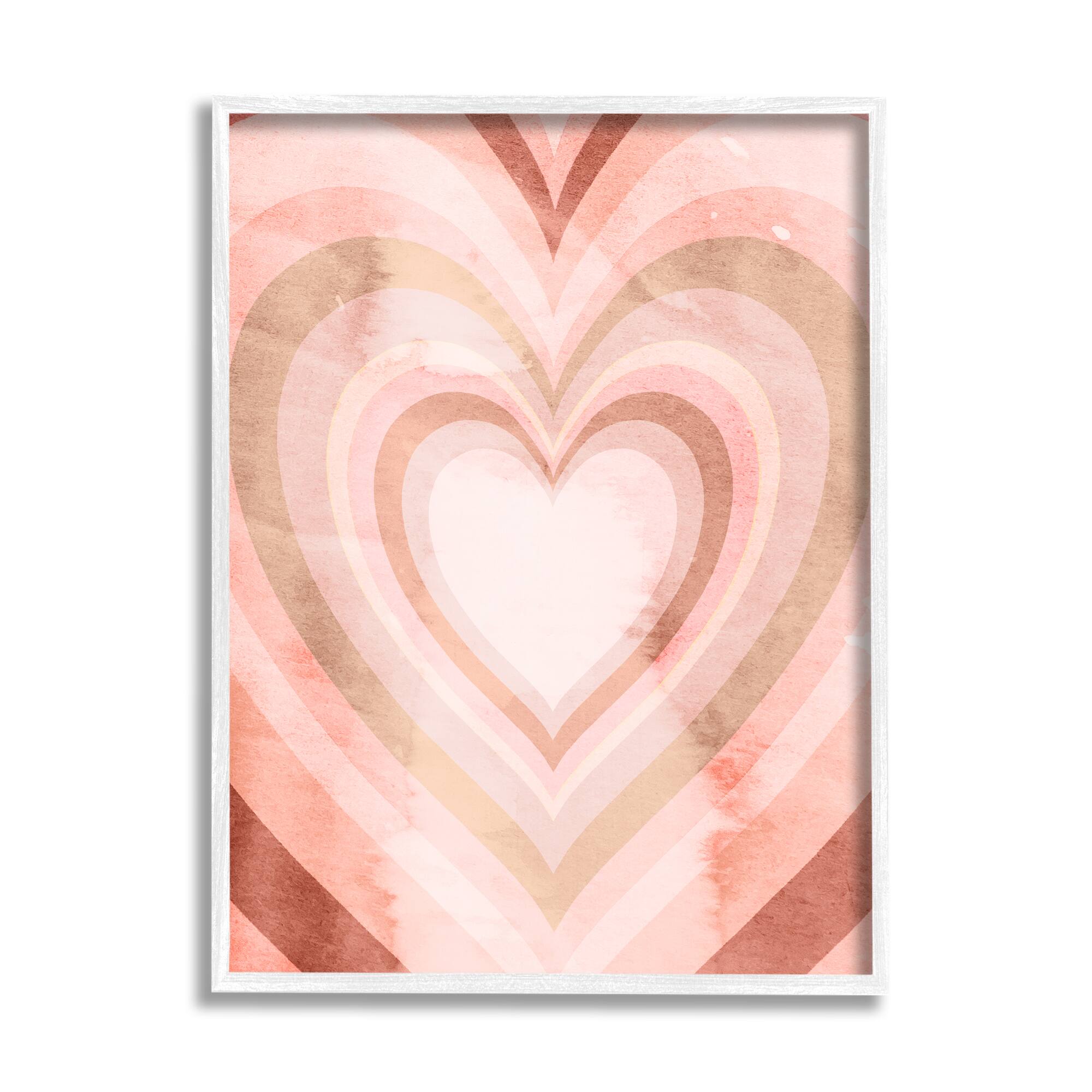 Stupell Industries Retro Pink Heart Kaleidoscopic Pop Pattern in White Frame Wall Art