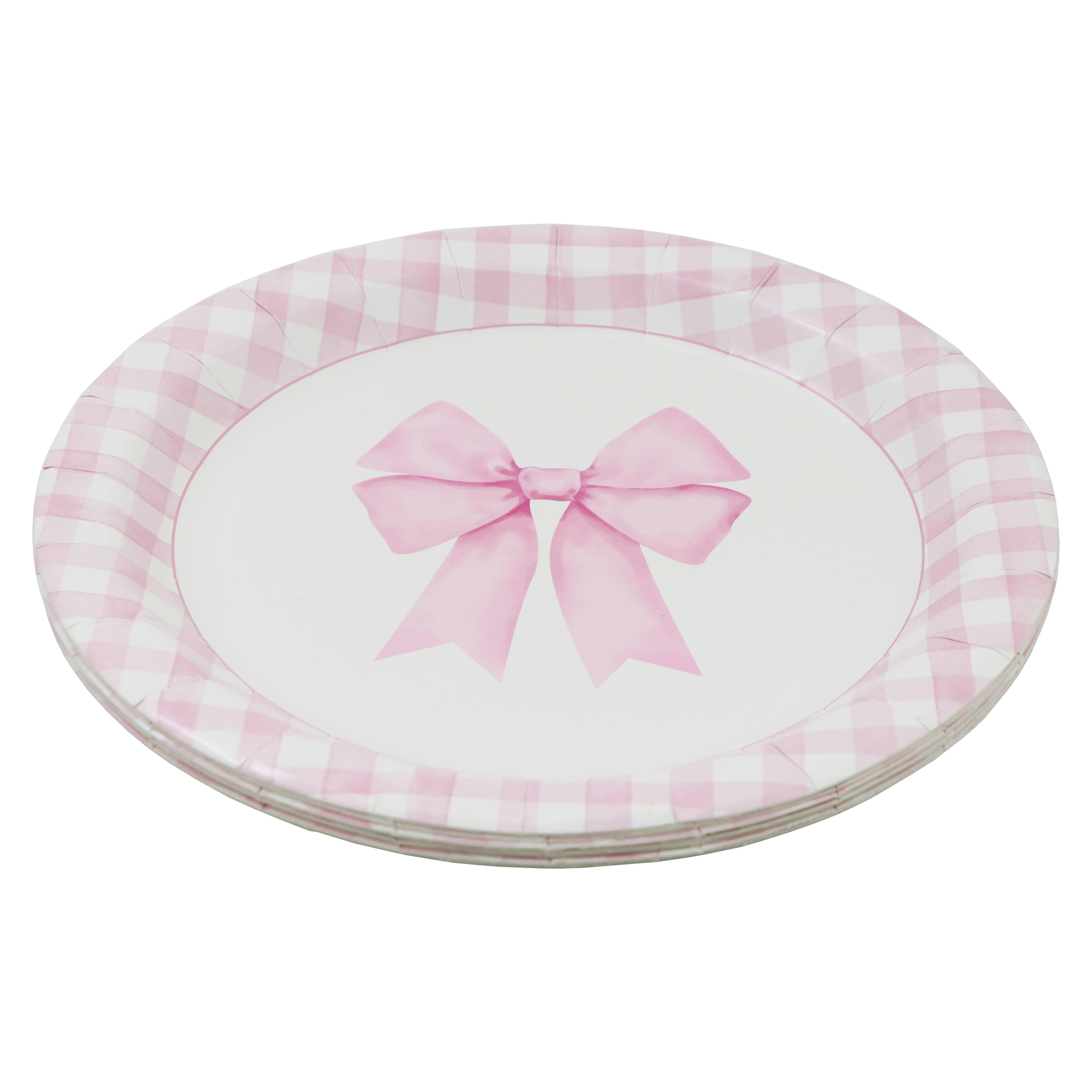 12 Packs: 10 ct. (120 total) 9" Pink Bow & Gingham Dinner Plates by Celebrate It™