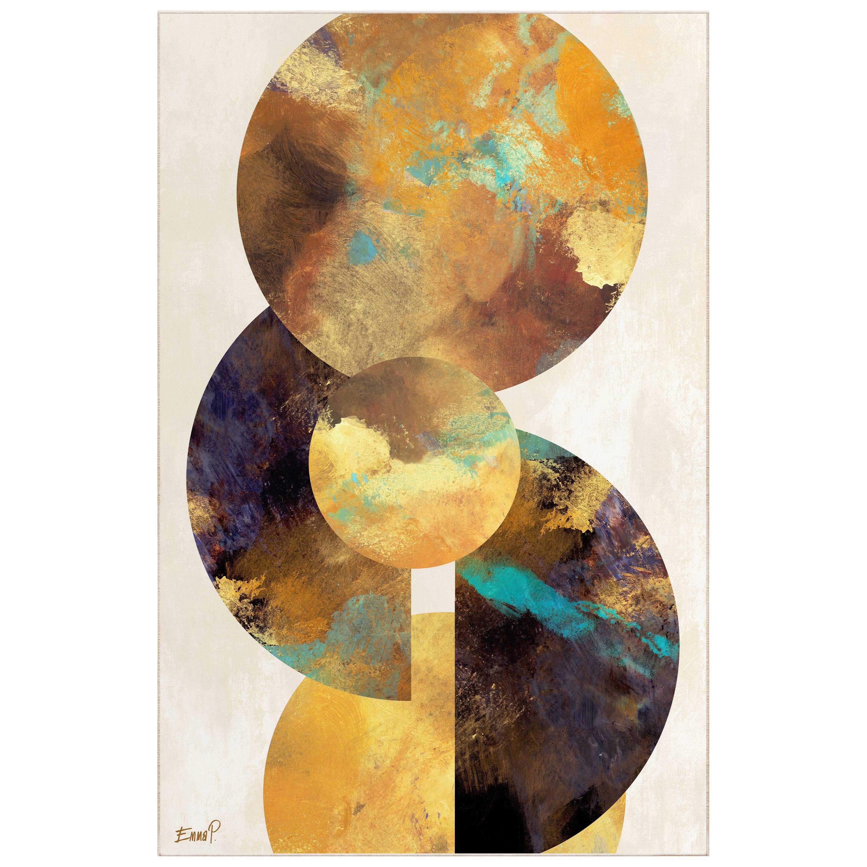 Empire Art Direct 5ft. x 7.5ft. Patina Plates I B Tapis D'Art Washable Geometric Area Rug