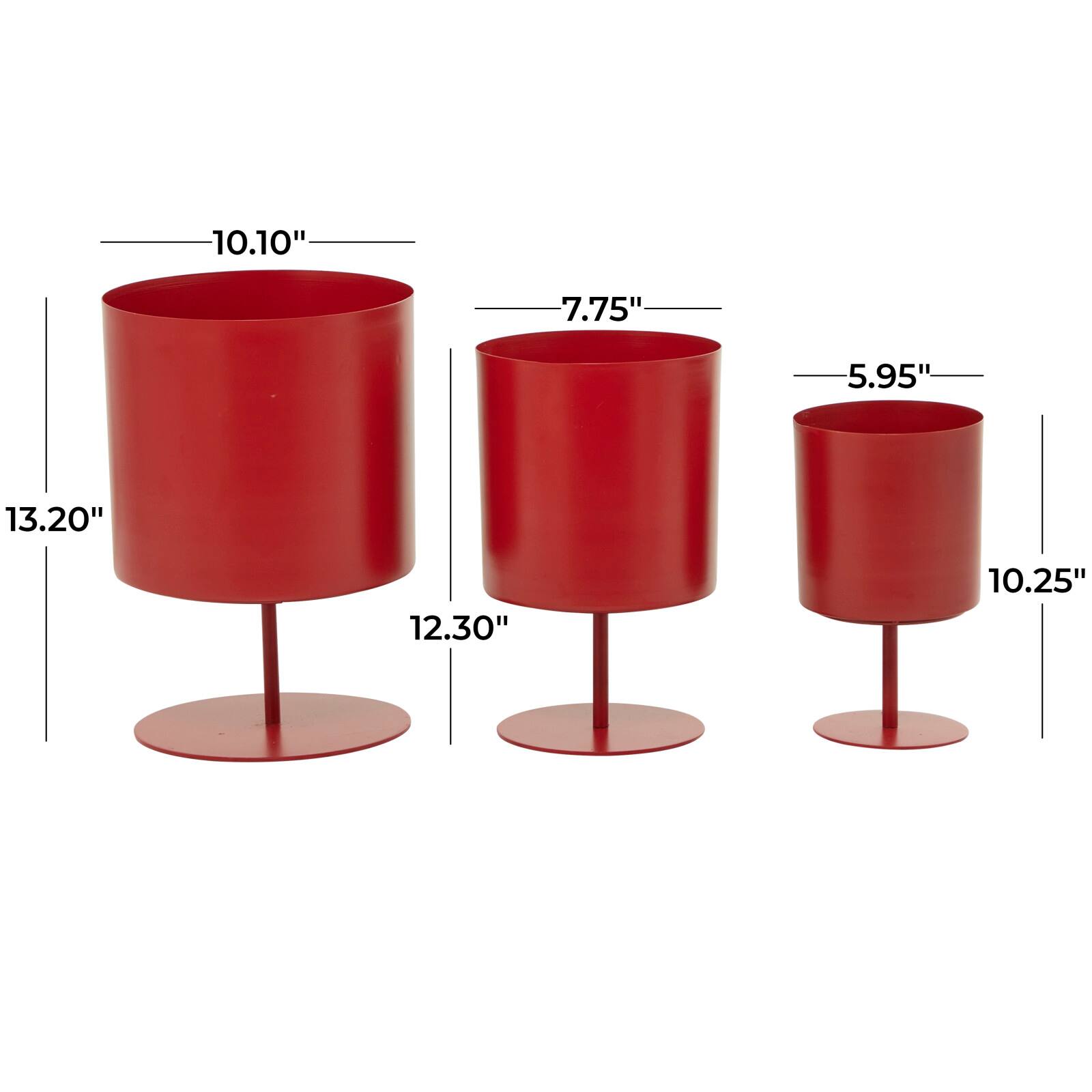 Red Metal Planter with Pedestal Base Set