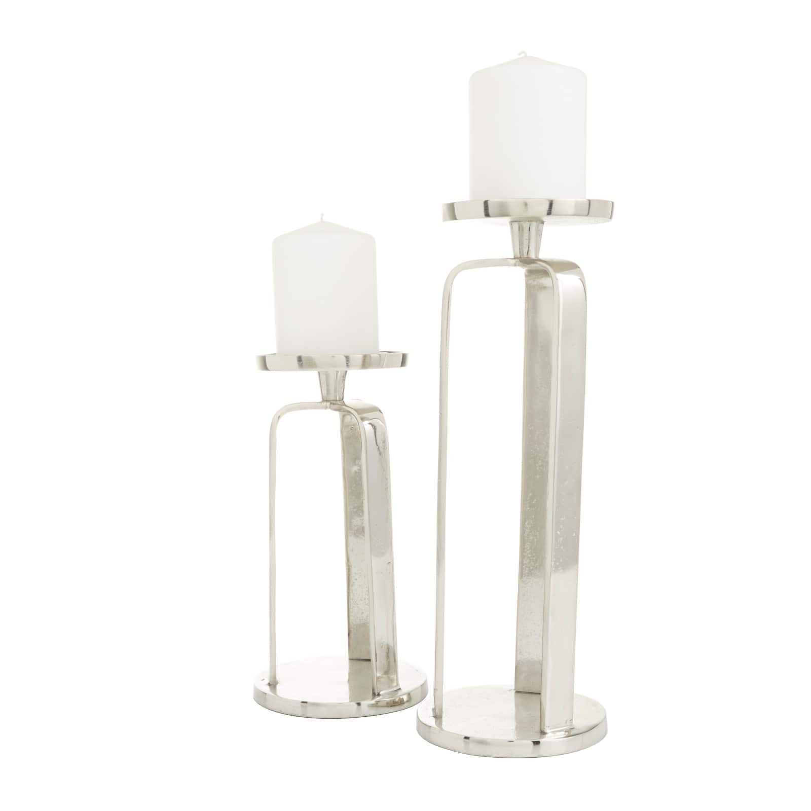 Silver Aluminum Modern Candle holder 14",10"