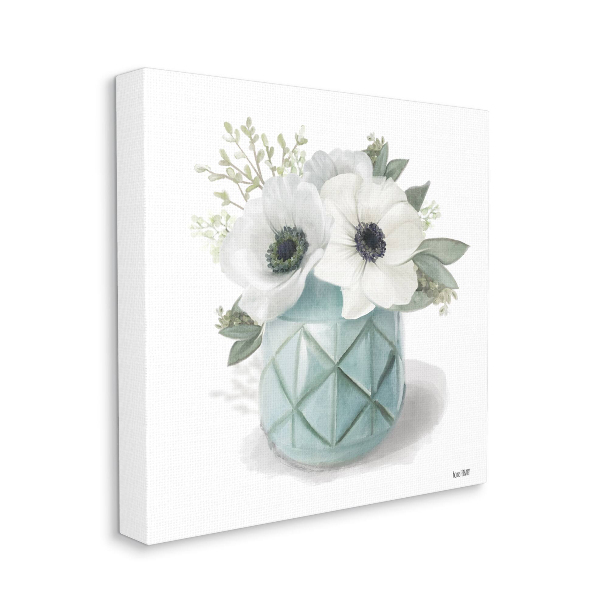 Stupell Industries Soft White Flowers in Turquoise Planter Canvas Wall Art