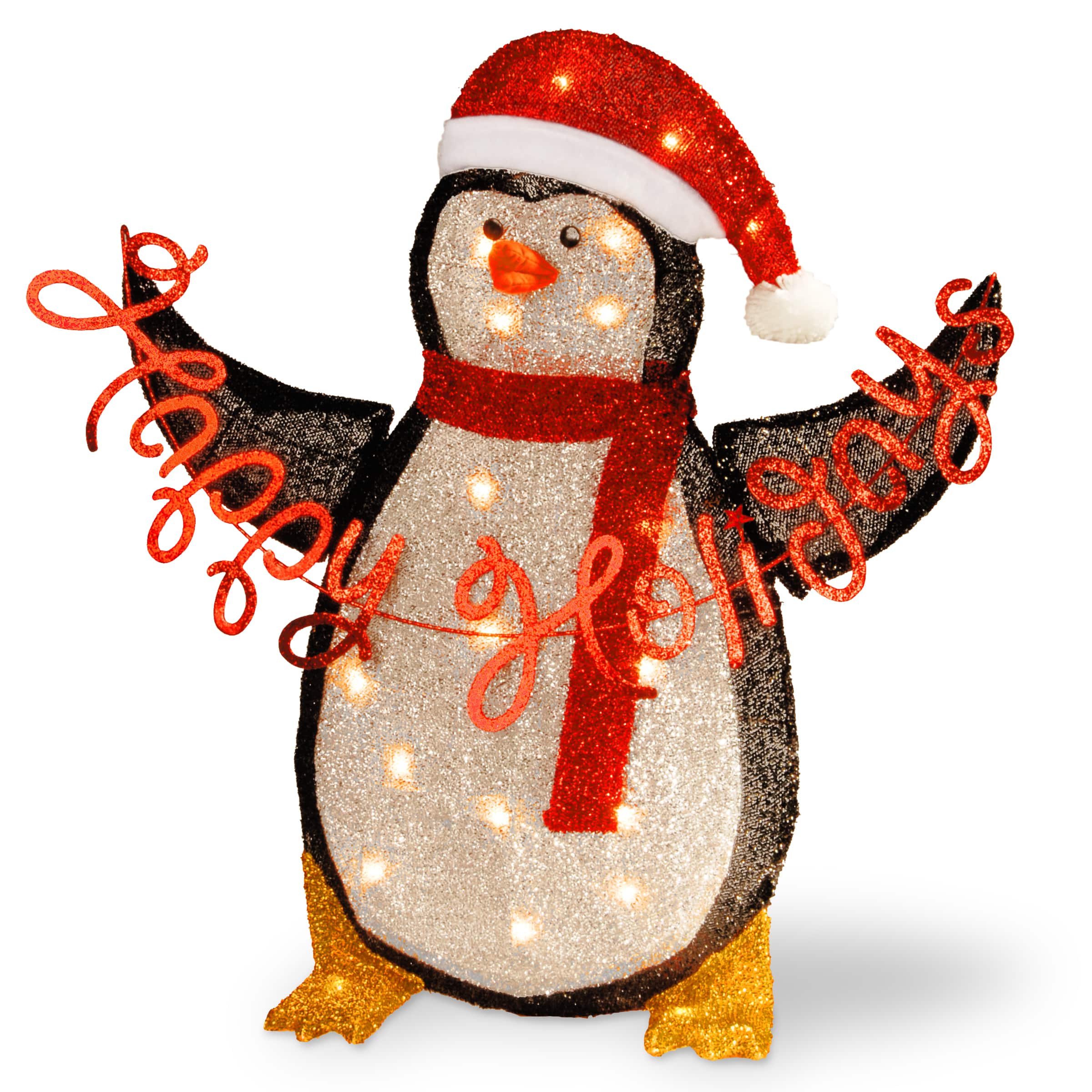 2.5ft. Silver Fabric Tinsel 2D Penguin Holding a Sign "Happy Holidays"